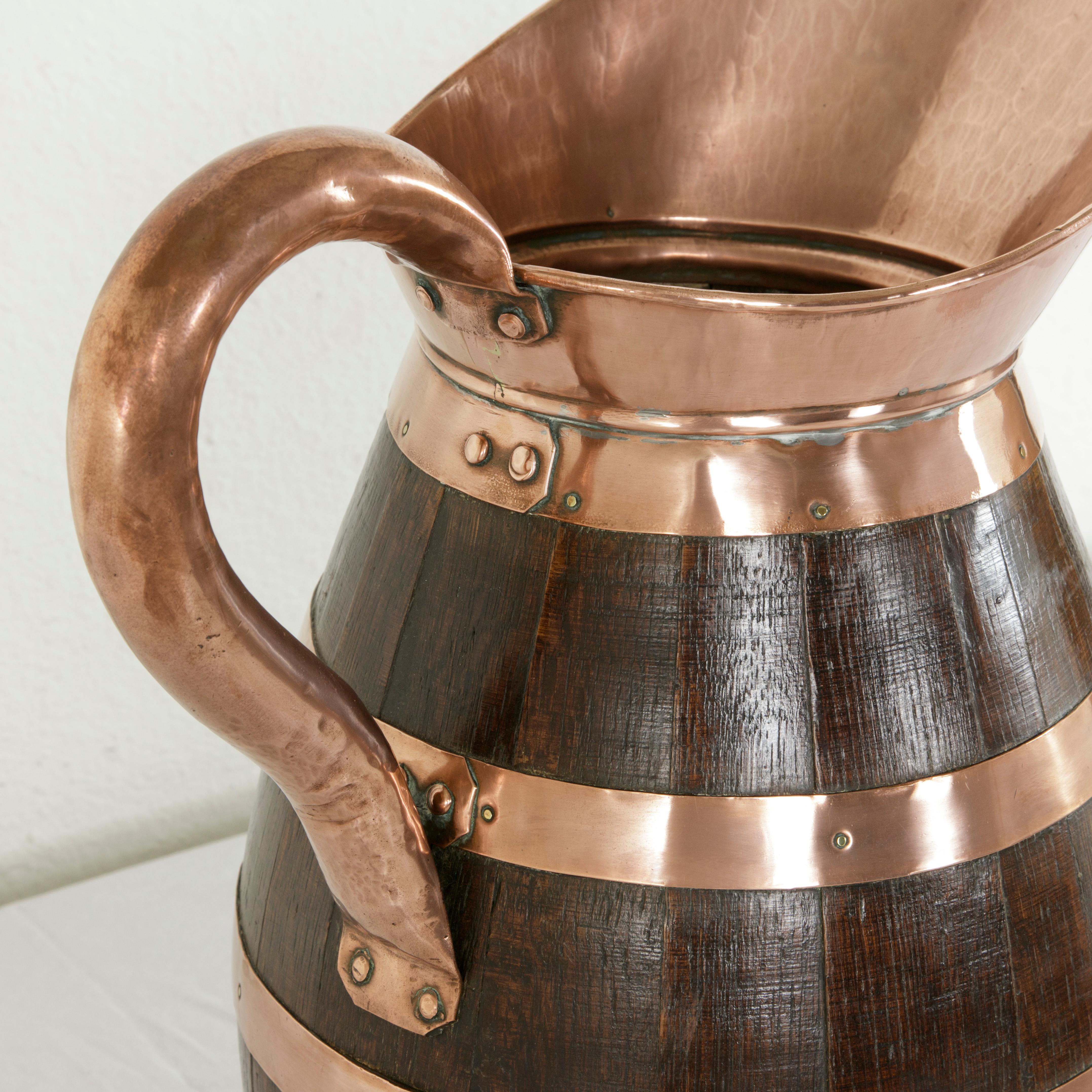 19th Century French Artisan Made Copper and Oak Calvados or Cider Pitcher 6
