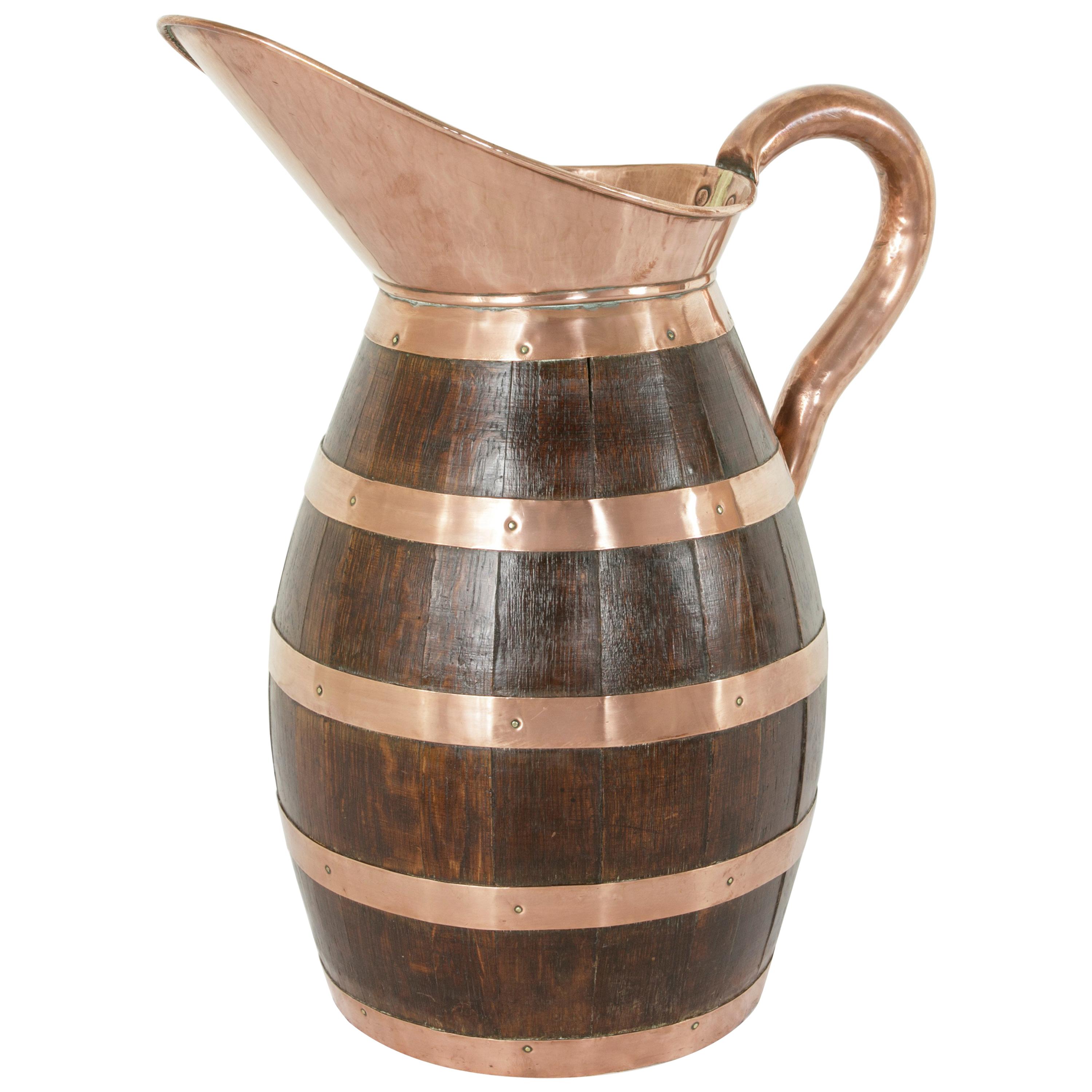19th Century French Artisan Made Copper and Oak Calvados or Cider Pitcher