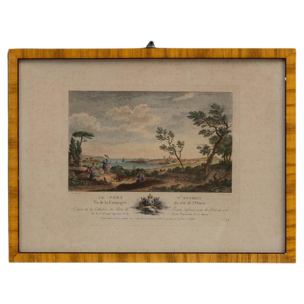 19th Century French Artwork With Wooden Frame For Sale