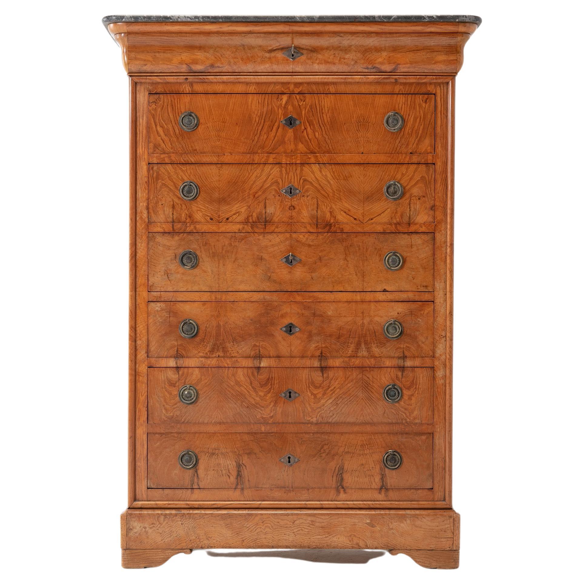 19th Century French Ash Semainier with Secrétaire Drawer