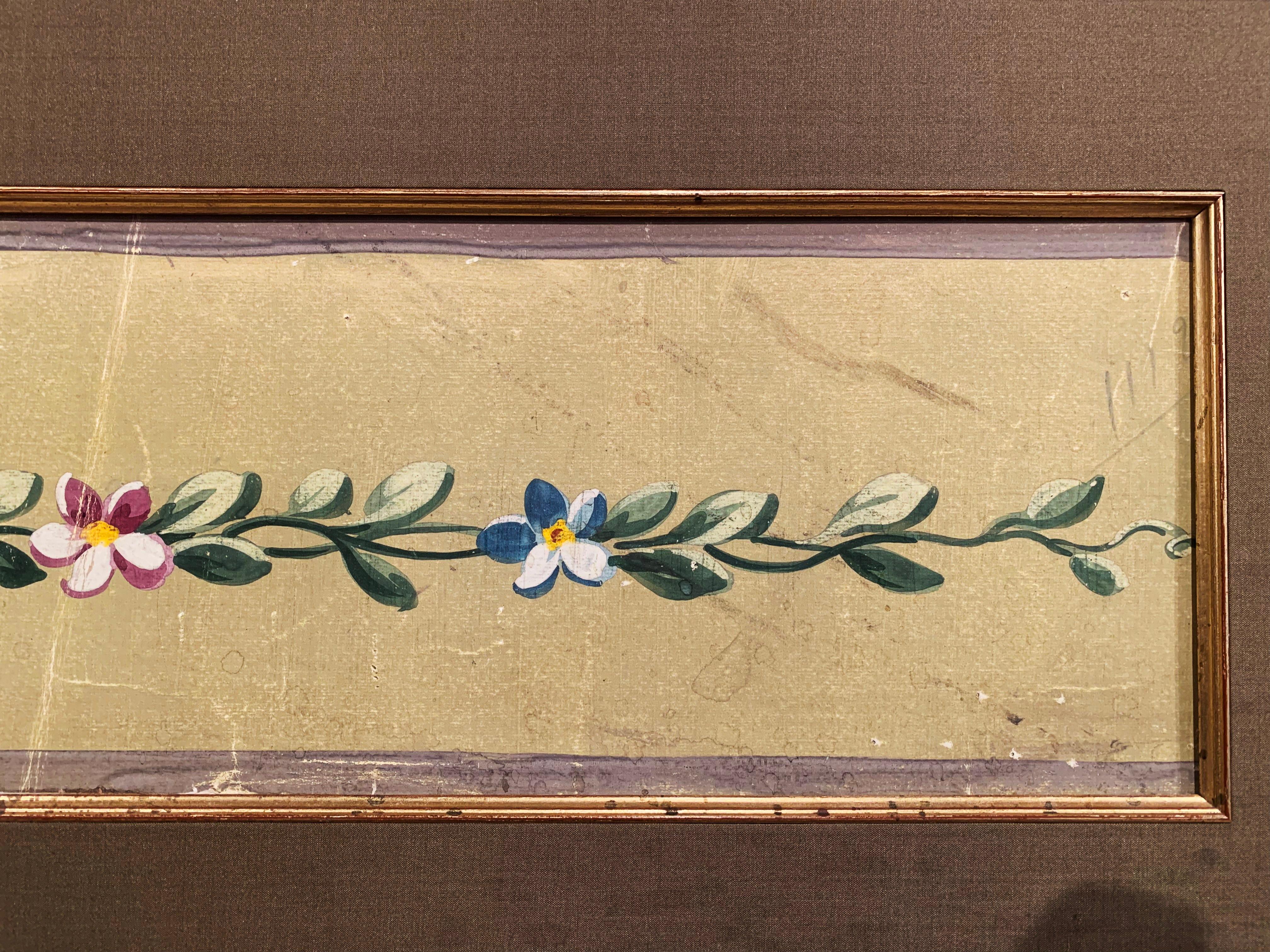 Französischer Aubusson-Blumenteppich aus dem 19. Jahrhundert in Gouache auf Papier in vergoldetem Rahmen (Louis XVI.) im Angebot