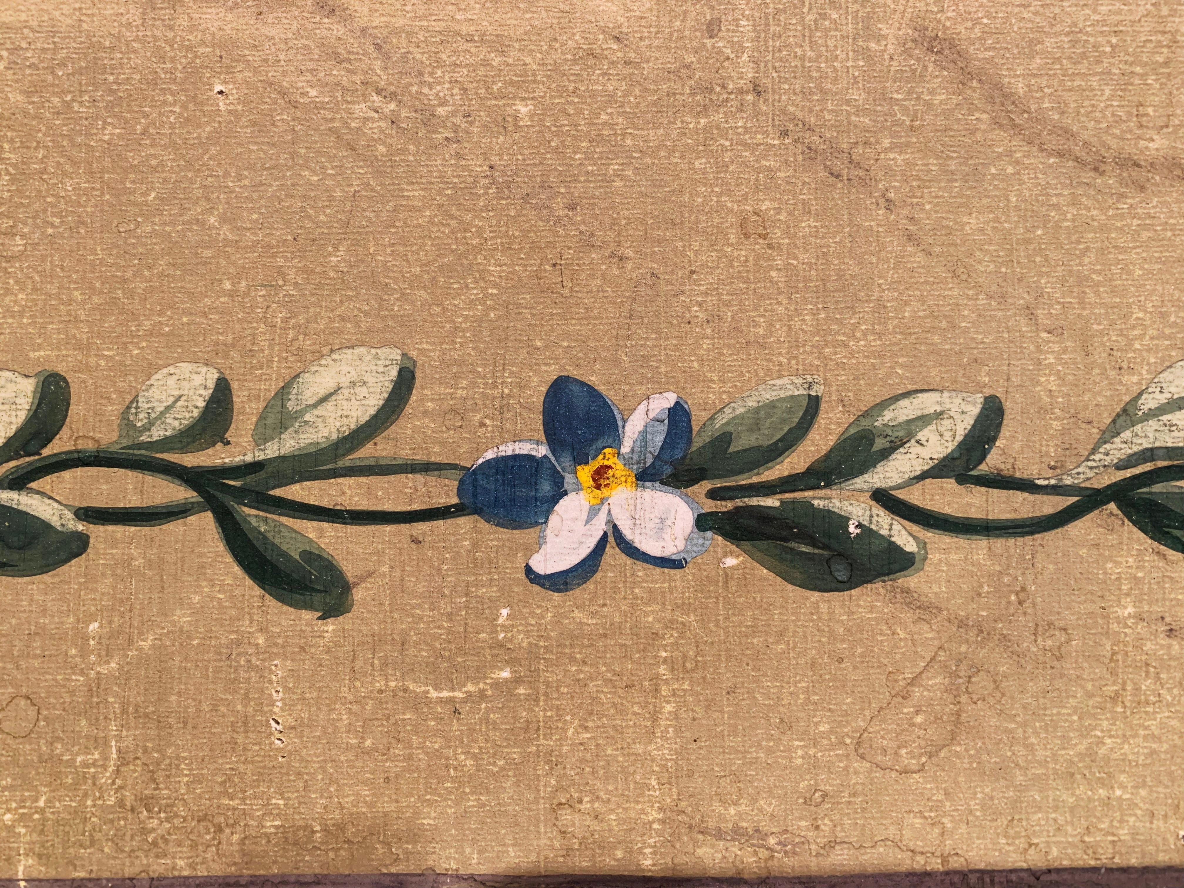 19th Century French Aubusson Floral Tapestry Gouache on Paper in Gilt Frame For Sale 3
