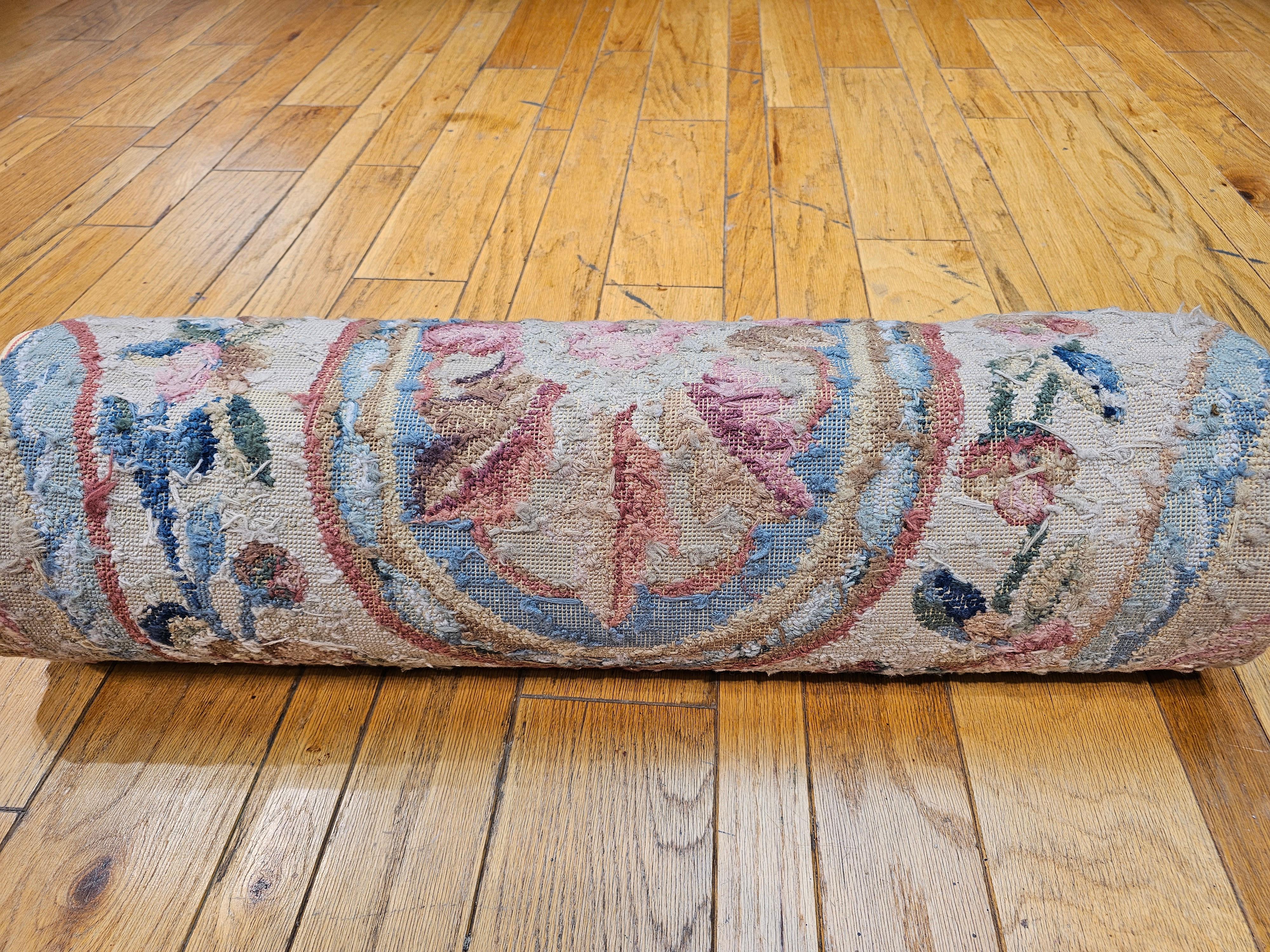 19th Century French Aubusson Needlepoint Carpet in Floral Pattern in Ivory, Blue For Sale 15