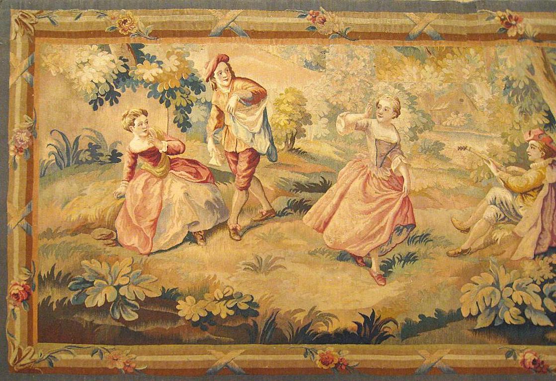 19th Century French Aubusson Romantic Rustic Tapestry In Good Condition For Sale In New York, NY