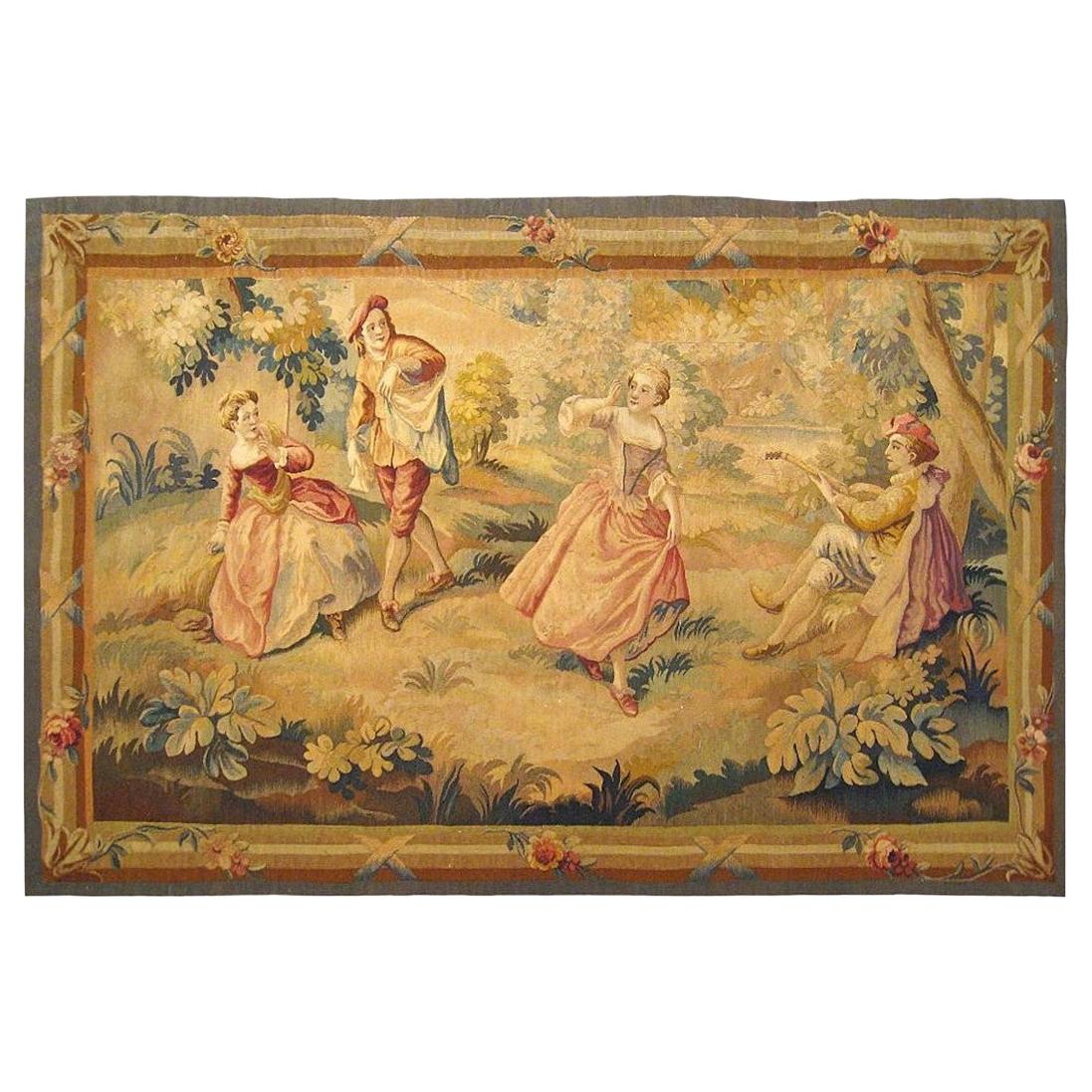 19th Century French Aubusson Romantic Rustic Tapestry