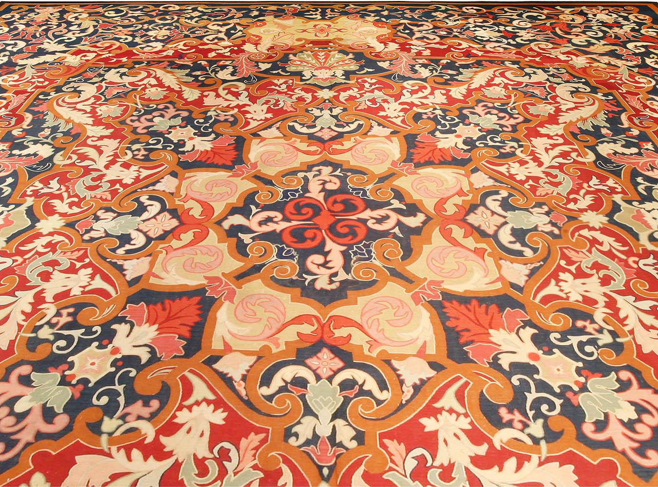 Authentic 19th Century French Aubusson Red Handmade Wool Rug
Size: 18'0