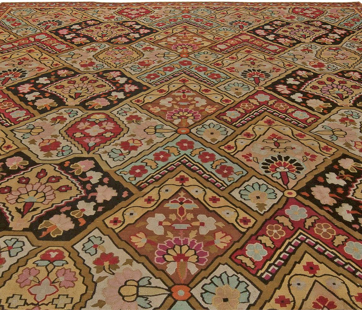 Authentic 19th Century French Aubusson Botanic Colorful Handmade Wool Rug
Size: 10'8