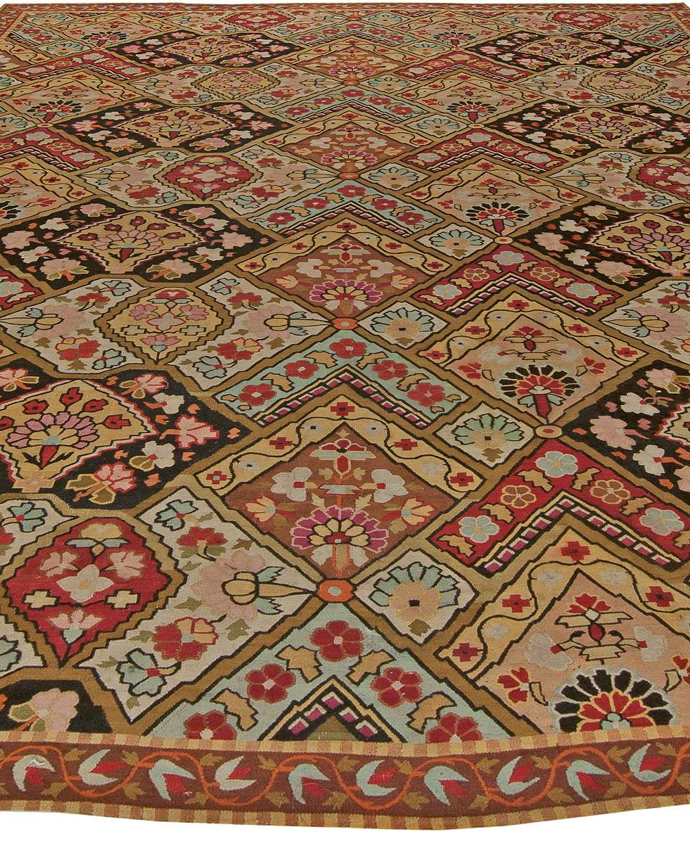 Hand-Knotted 19th Century French Aubusson Botanic Handmade Rug For Sale
