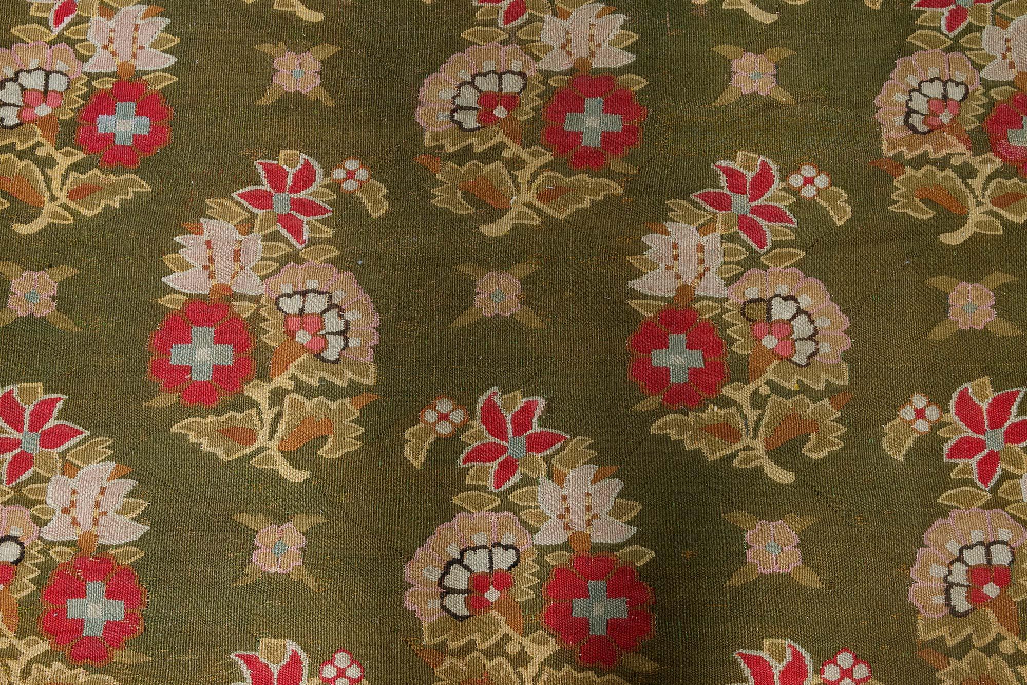 Hand-Knotted Authentic 19th Century French Aubusson Handmade Rug For Sale
