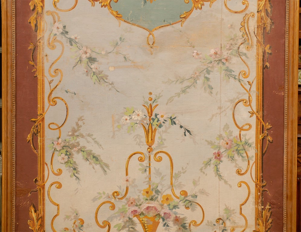 Hand-Painted 19th Century French Aubusson Style Floral Painted Panel