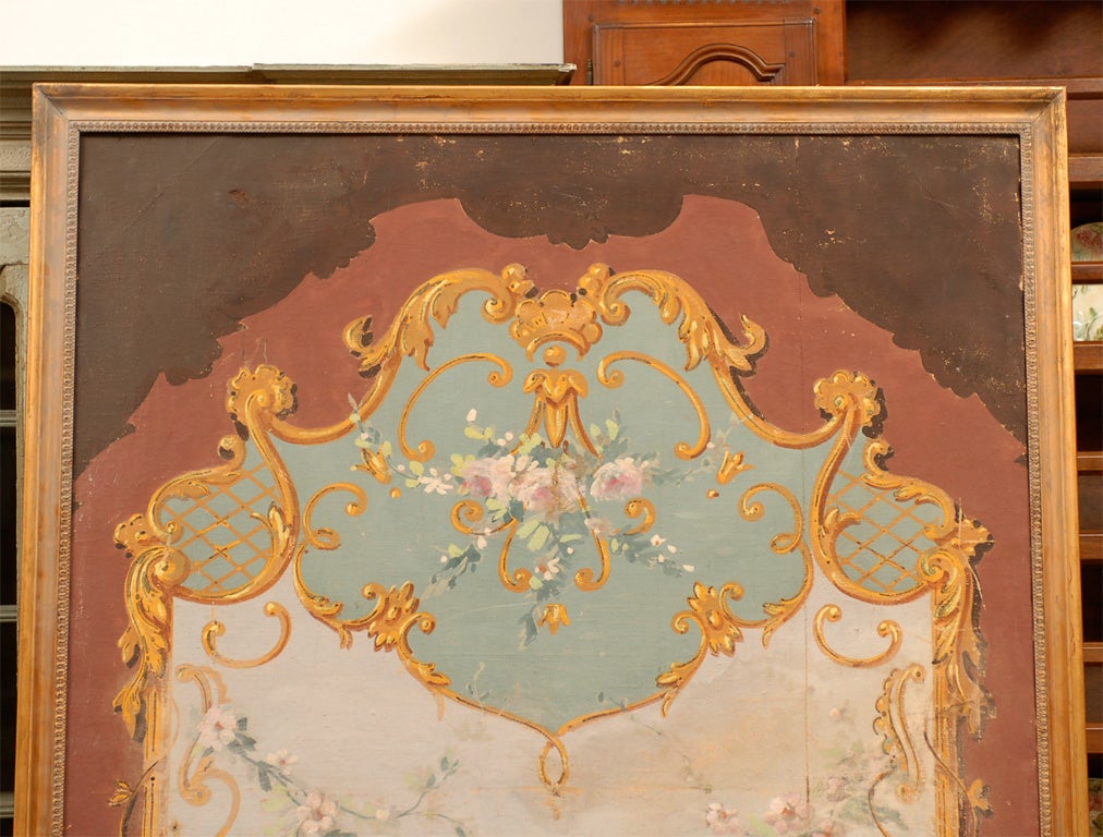 19th Century French Aubusson Style Floral Painted Panel In Good Condition In Atlanta, GA