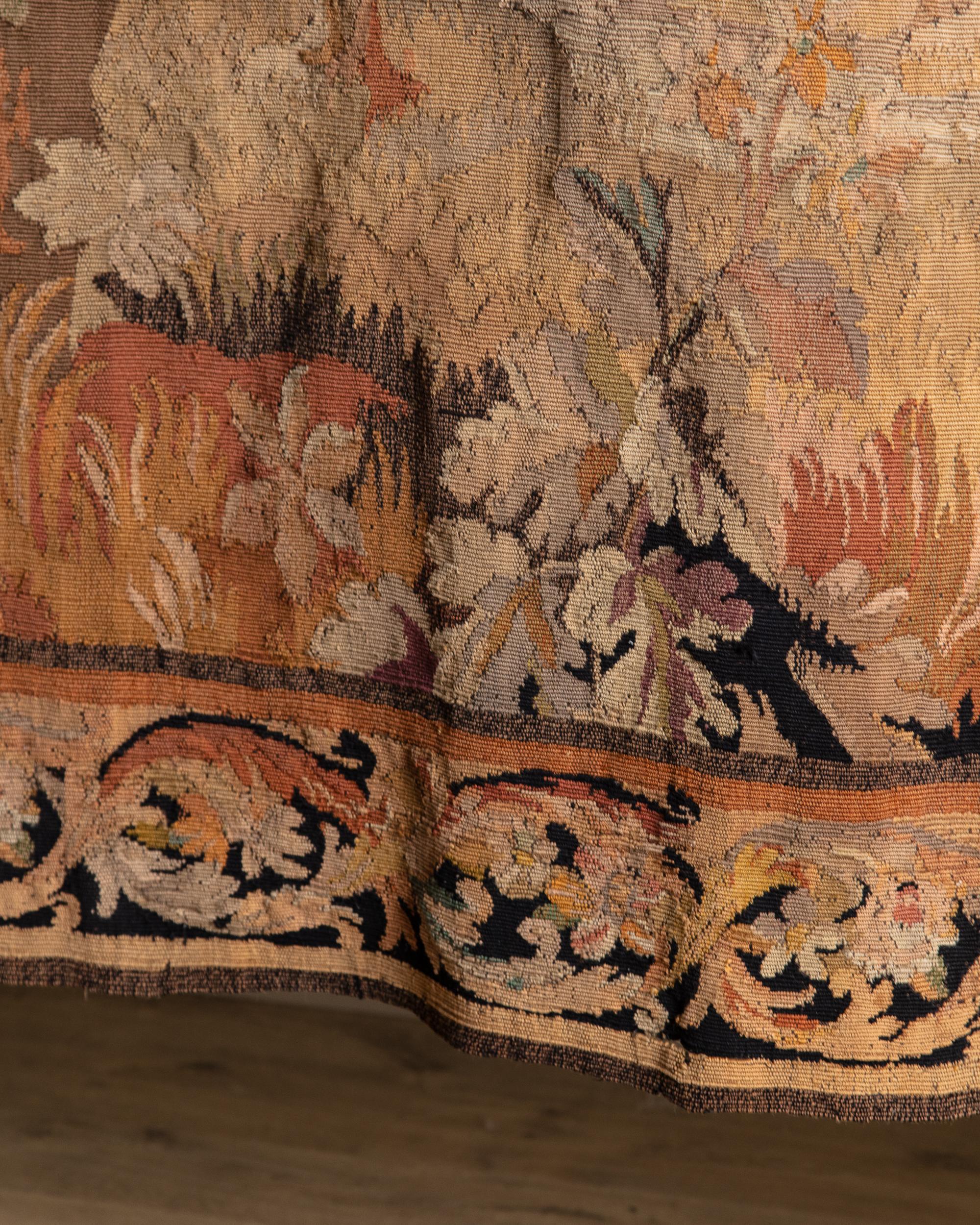 19th Century French Aubusson Style Verdure Woven Tapestry In Good Condition For Sale In Los Angeles, CA