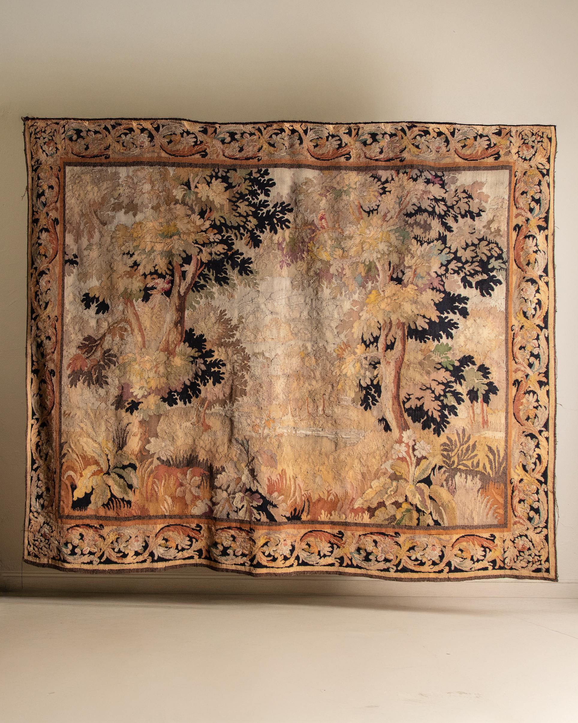 19th Century French Aubusson Style Verdure Woven Tapestry For Sale 2