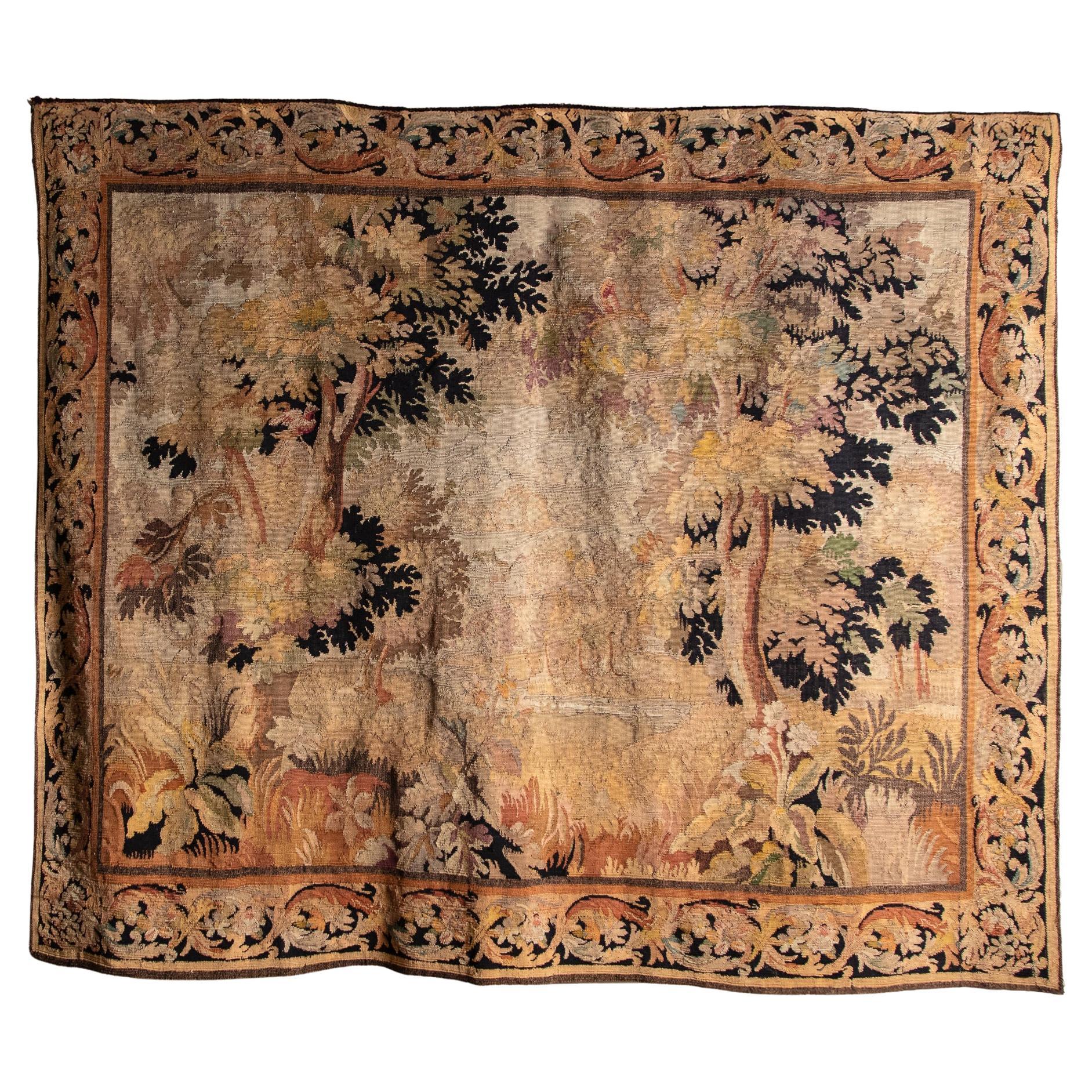 19th Century French Aubusson Style Verdure Woven Tapestry For Sale