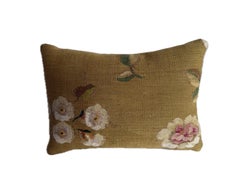 19th Century French Aubusson Tapestry Accent Pillow Floral Bouquet