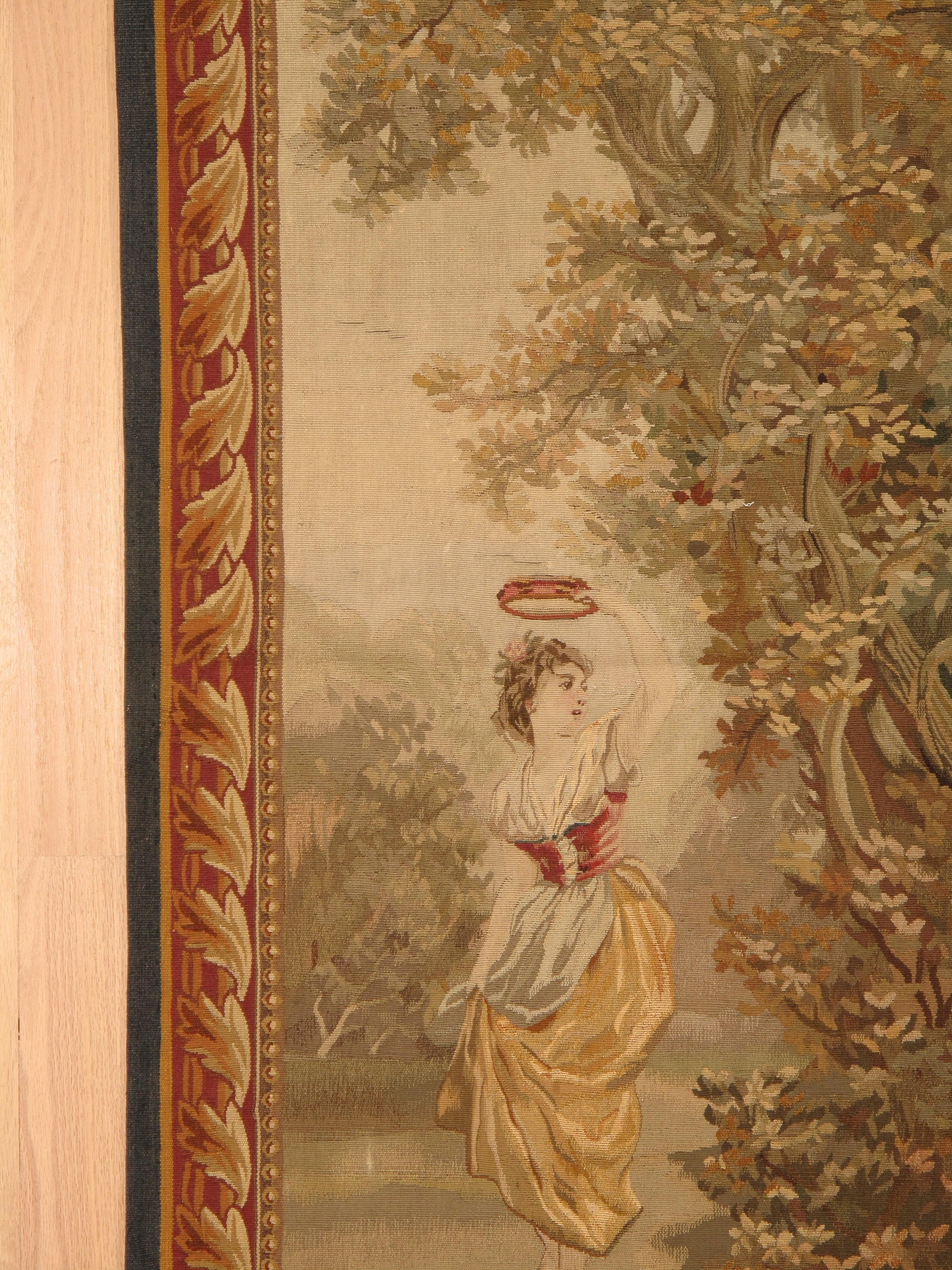 Hand-Knotted 19th Century French Aubusson Tapestry, Finely Woven, Nude Woman, Soft Colors For Sale