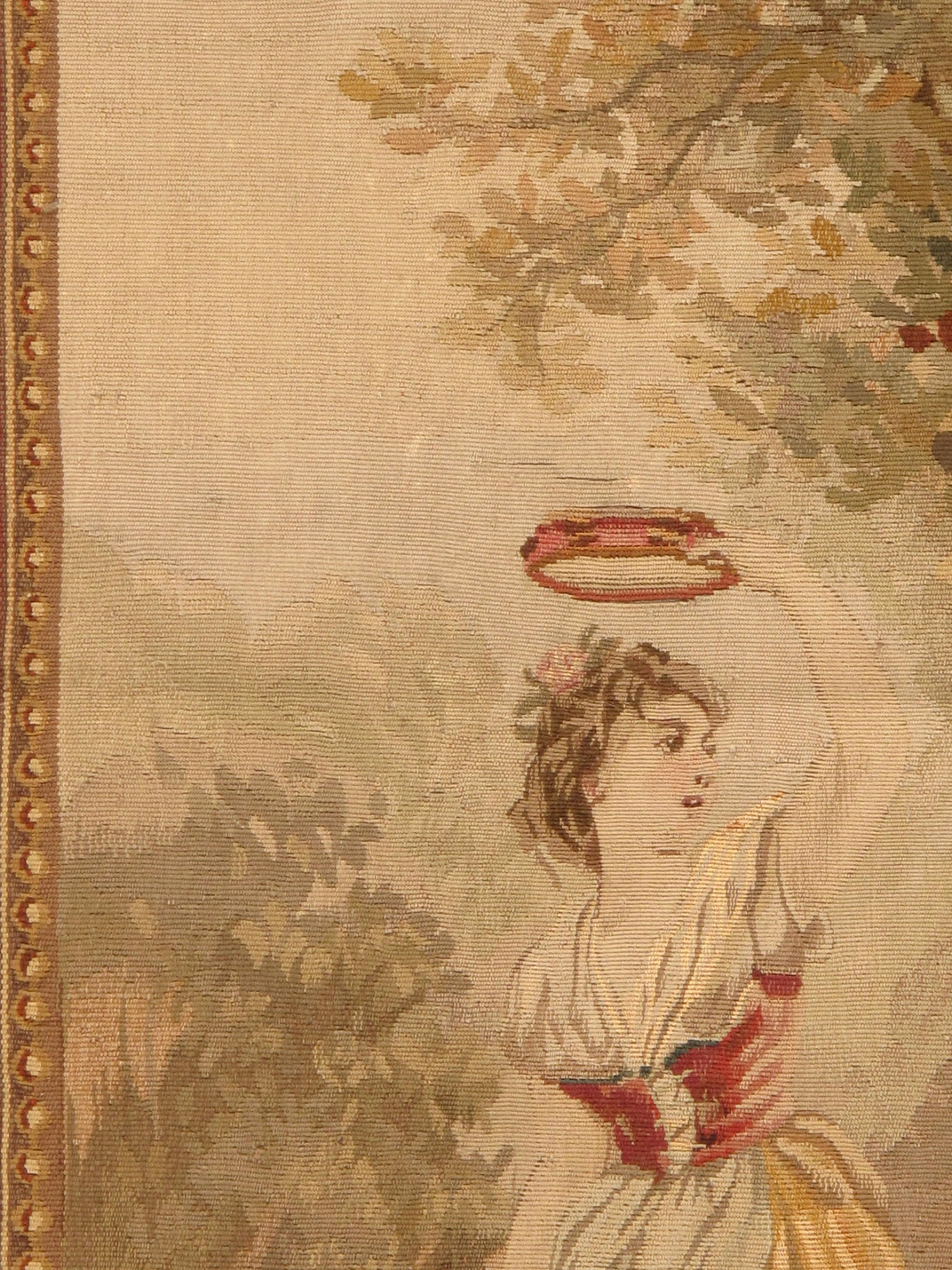 19th Century French Aubusson Tapestry, Finely Woven, Nude Woman, Soft Colors For Sale 1