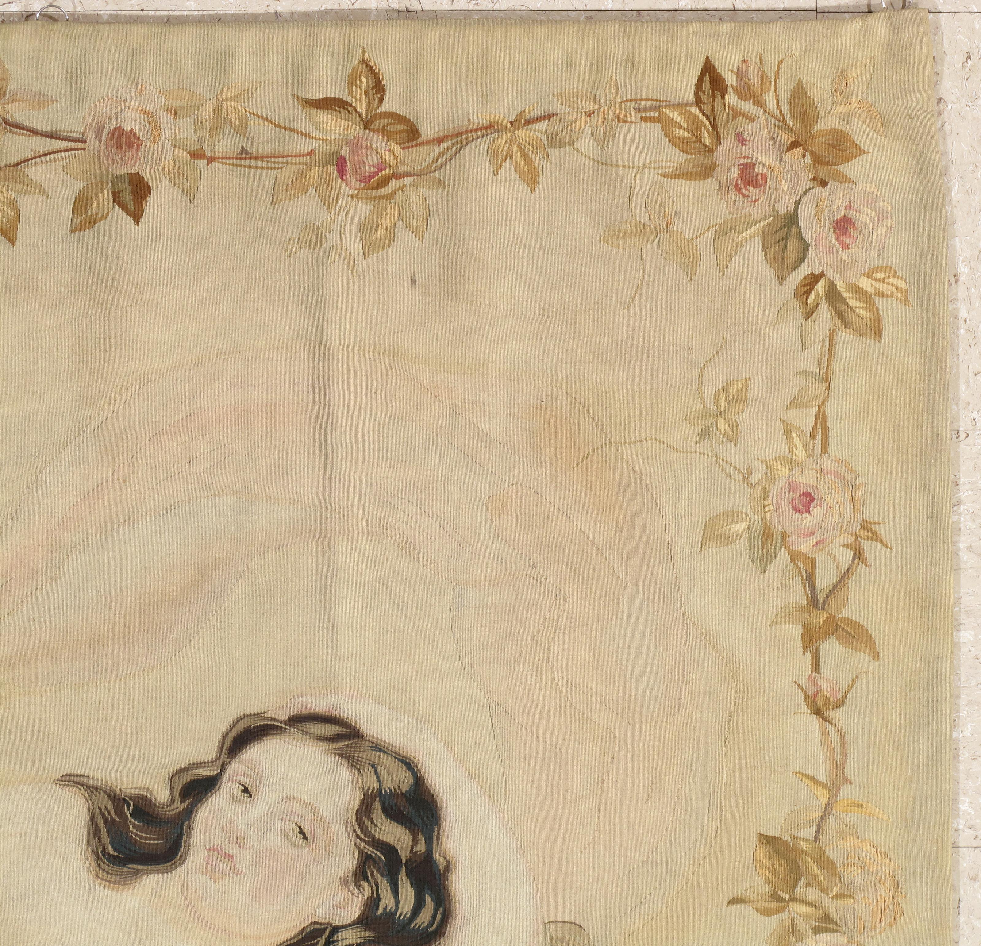 19th Century French Aubusson Tapestry, Finely Woven, Nude Woman, Soft Colors For Sale 3