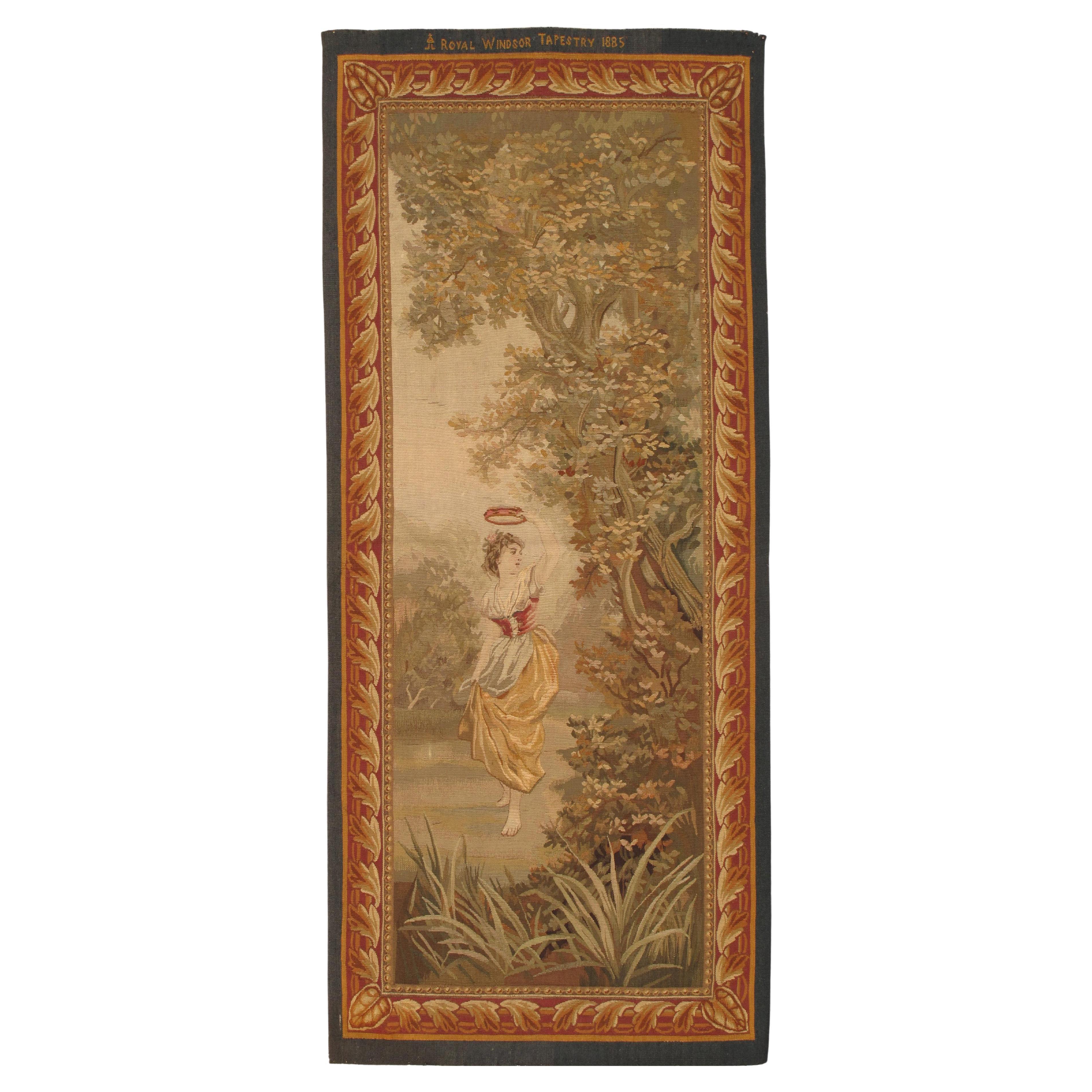 Tapisserie française d'Aubusson du 19ème siècle, finement tissée, femme nue, couleurs douces