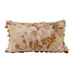 19th Century French Aubusson Tapestry Floral Pillow with Petite Tassels