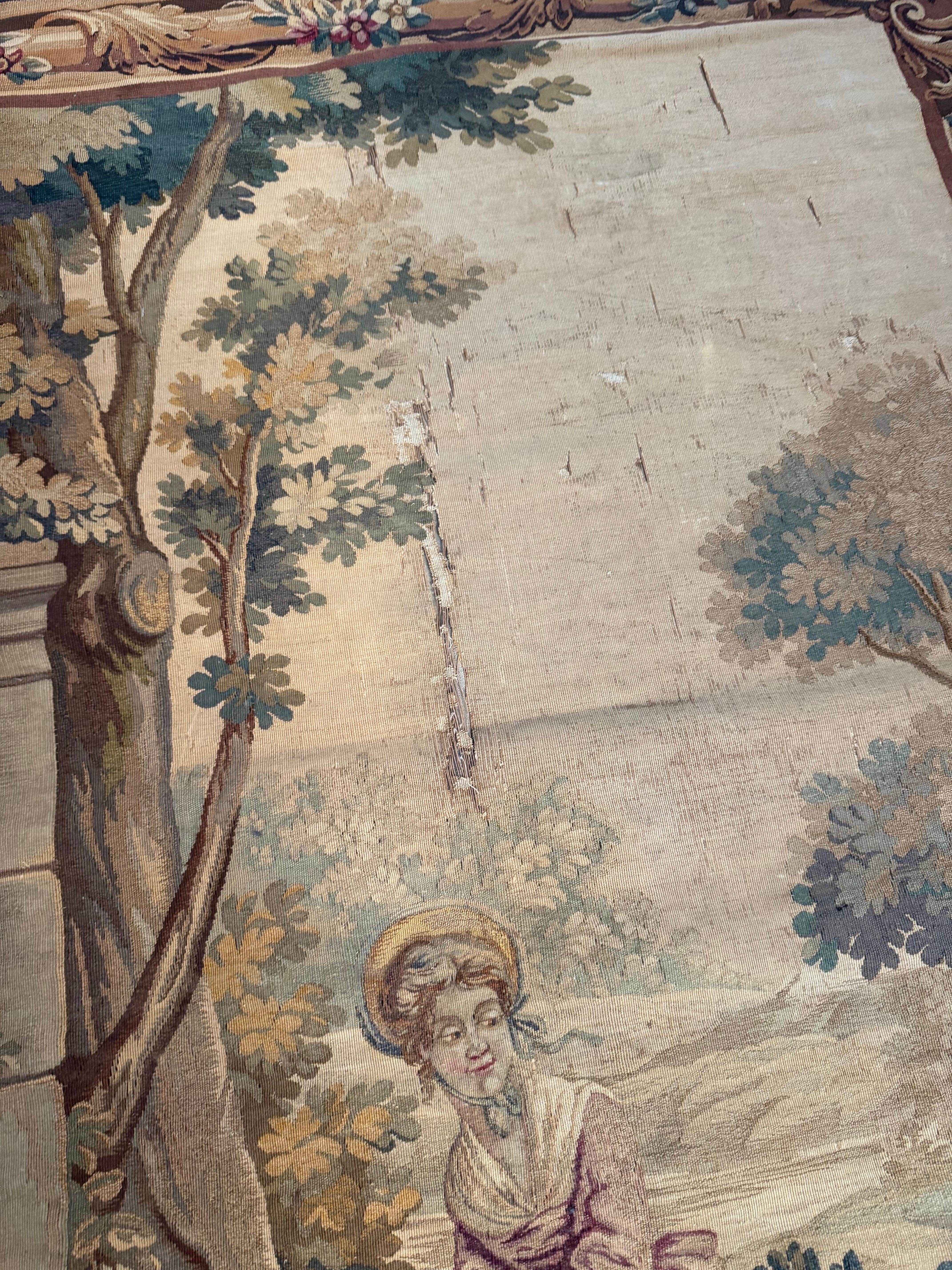 19th Century French Aubusson Tapestry In Distressed Condition For Sale In New York, NY