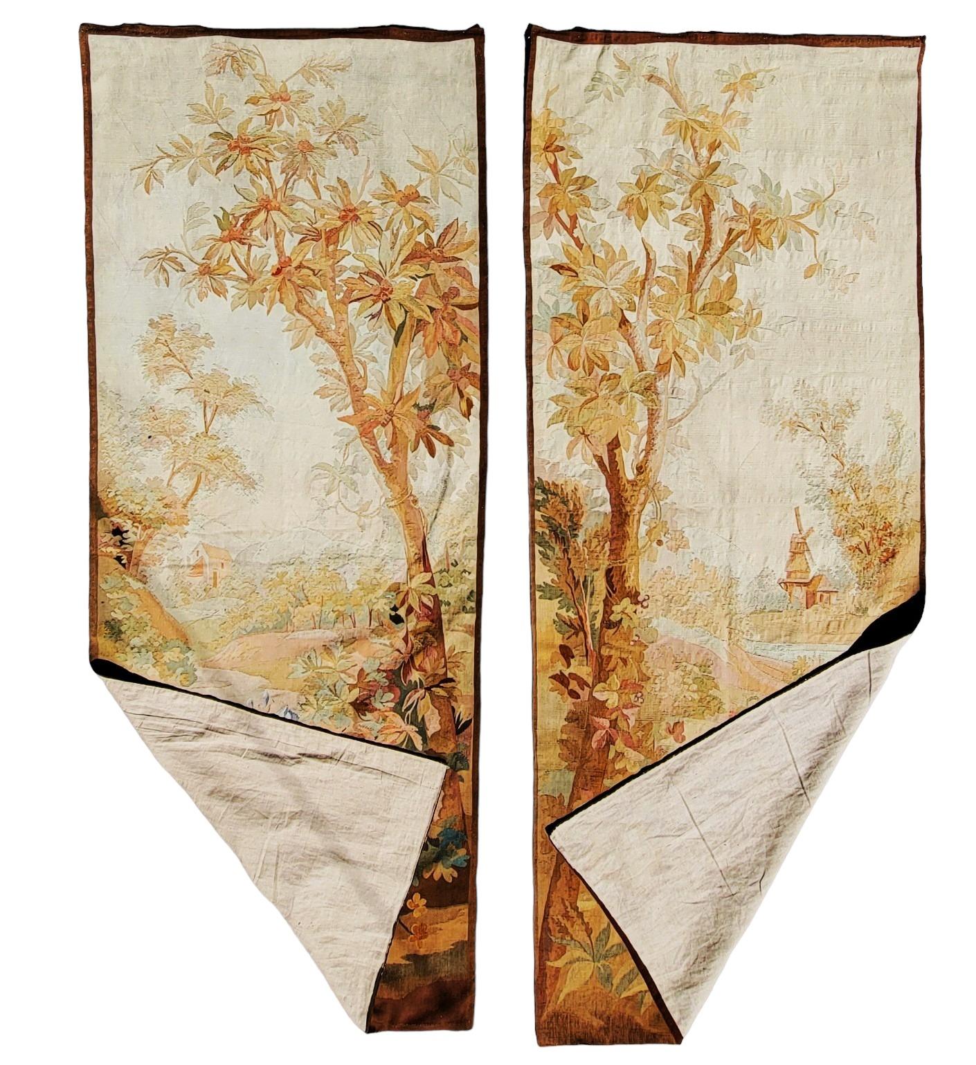 wonderful 19th century Aubusson tapestry from the Estate of Jackie and Jean Autry. These Aubusson Tapestry or Curtains are in amazing shape. Wonderful wool and cotton over raw linen backing. Provide a natural outdoor home scene.

This pair of