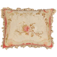 19th Century French Aubusson Tapestry Pillow with Floral Decor and Tassels