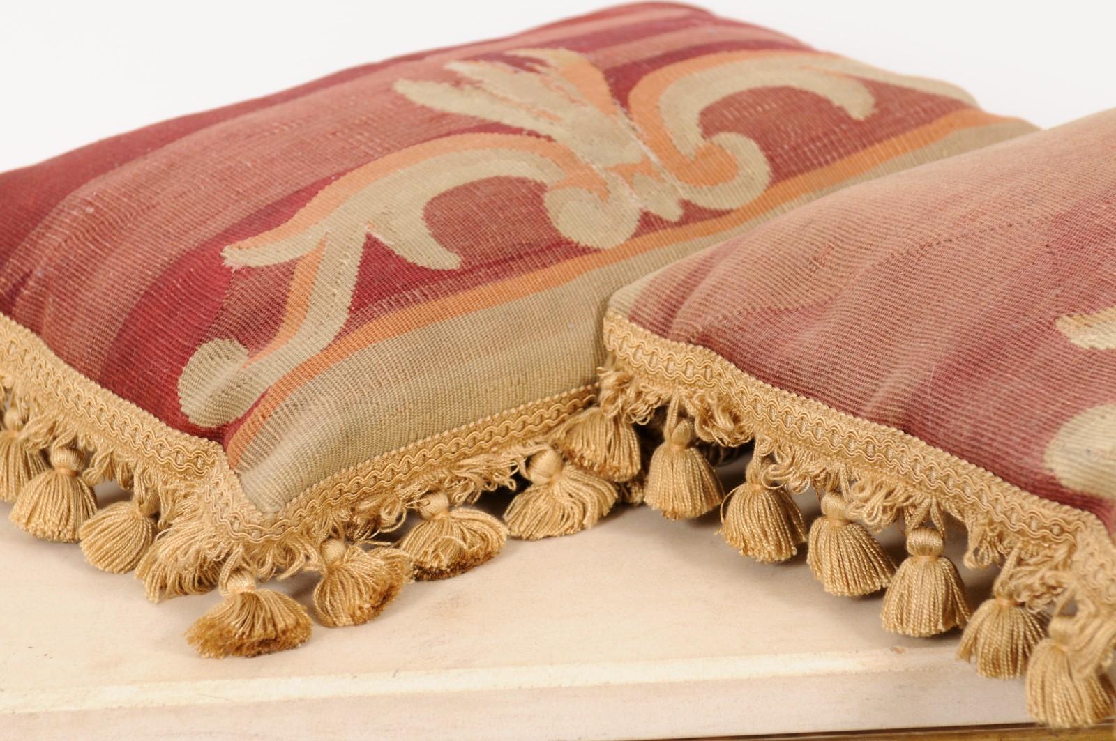 19th Century French Aubusson Tapestry Pillow with Foliage and Petite Tassels For Sale 7