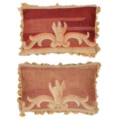 19th Century French Aubusson Tapestry Pillow with Foliage and Petite Tassels