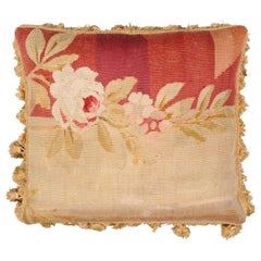 19th Century French Aubusson Tapestry Pillow with Roses and Tassels