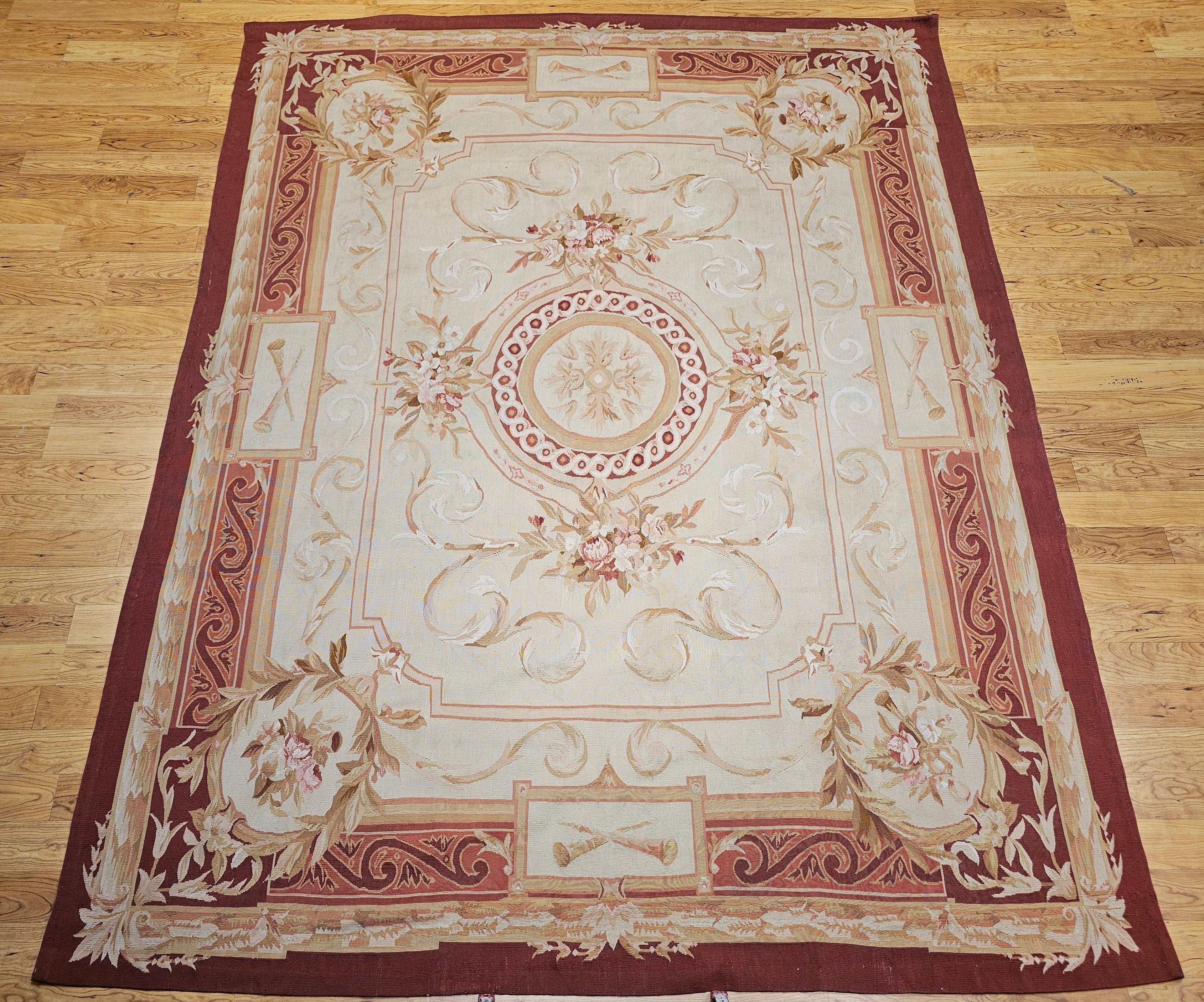 19th Century French Aubusson Tapestry Rug in Pale Green, Ivory, Pink, Brown, Tan For Sale 14