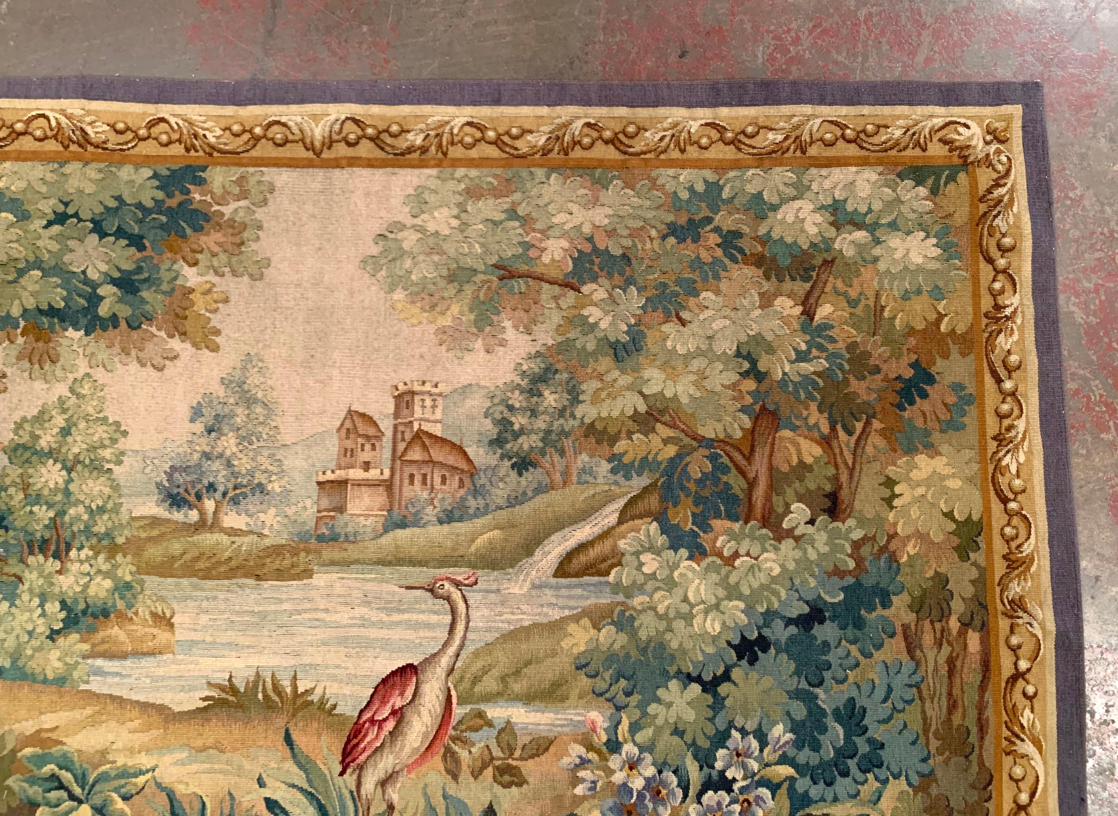 19th Century French Aubusson Verdure Tapestry with Birds, Foliage and Farmhouse 1