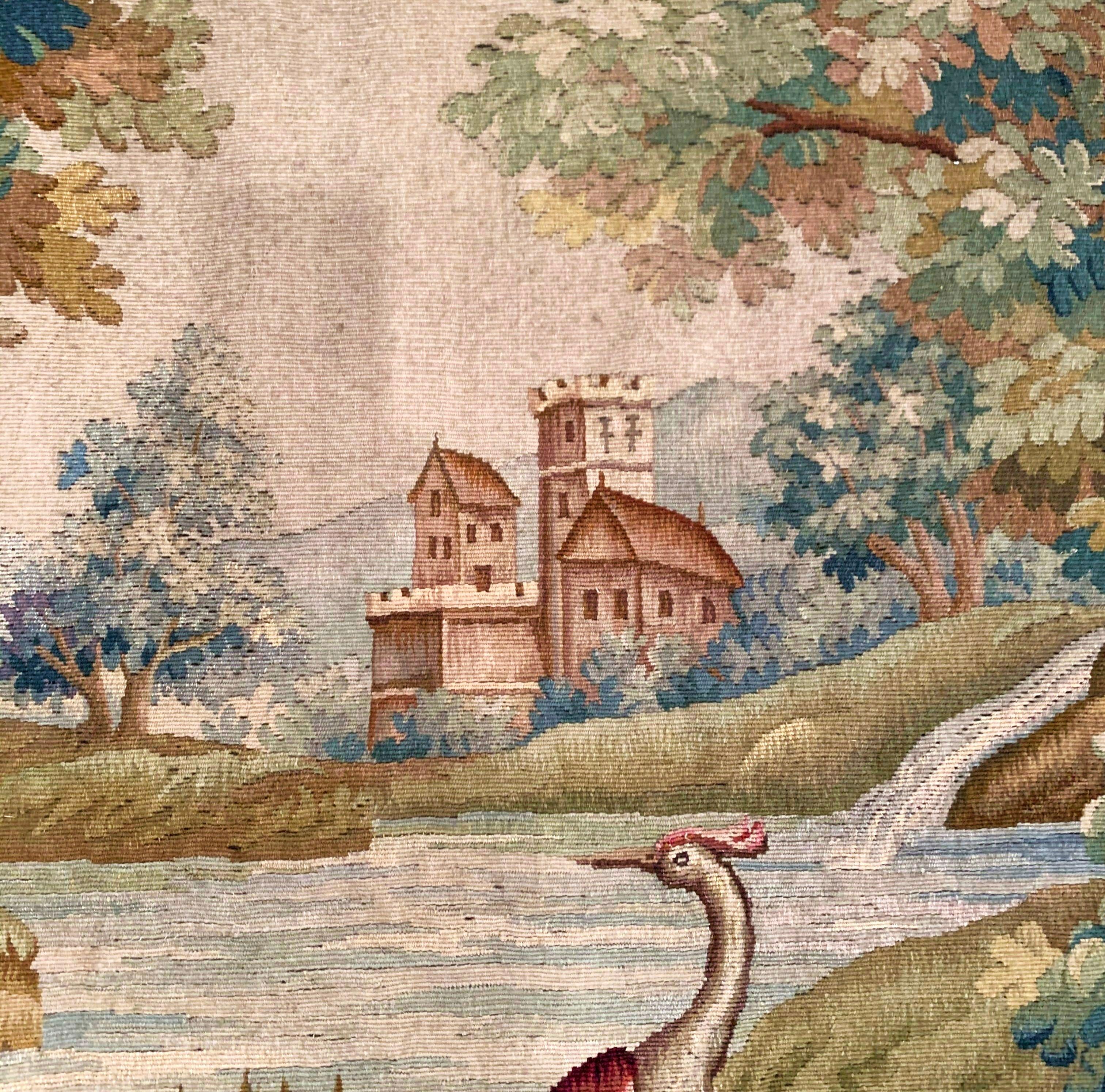 19th Century French Aubusson Verdure Tapestry with Birds, Foliage and Farmhouse 2