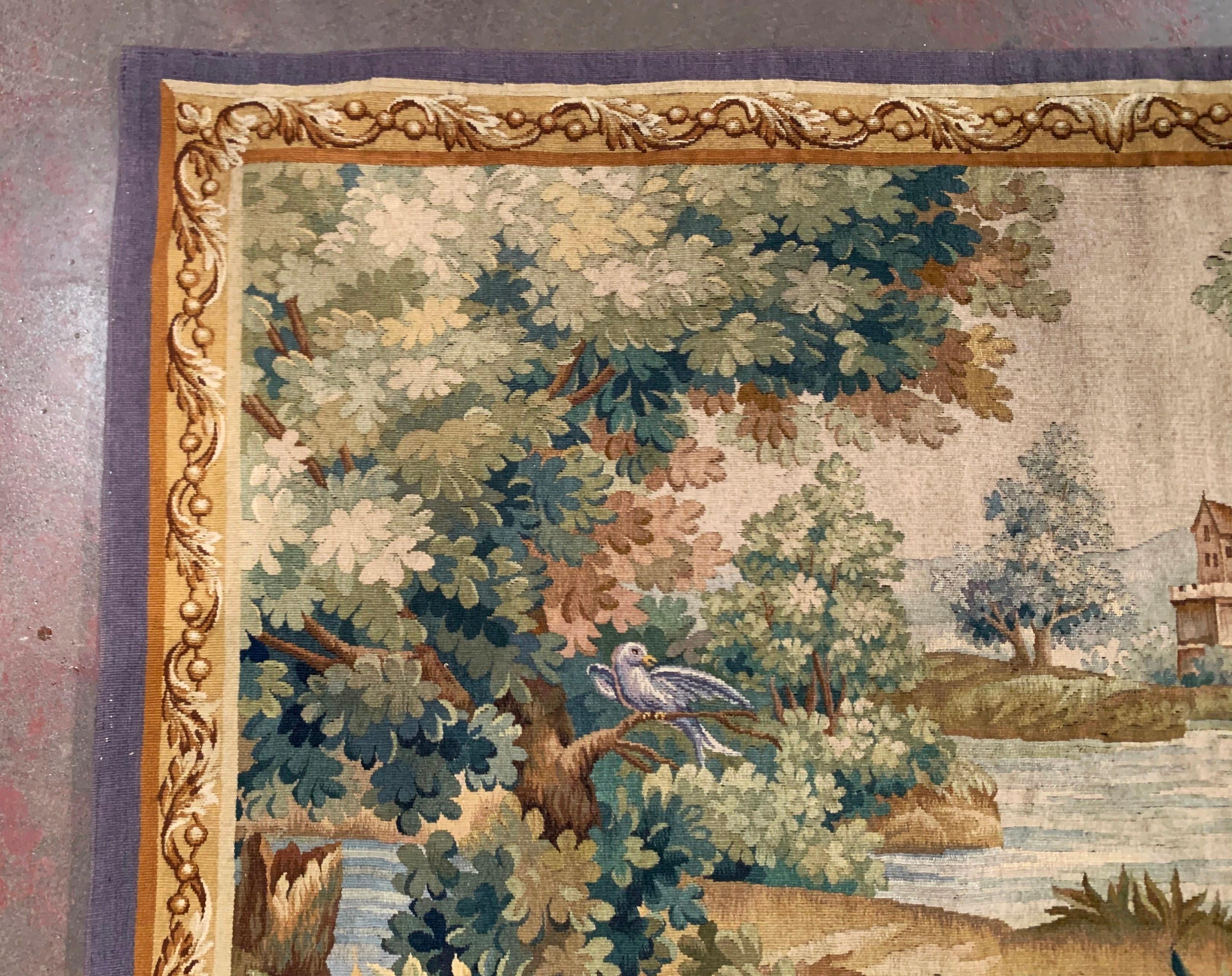 19th Century French Aubusson Verdure Tapestry with Birds, Foliage and Farmhouse 4