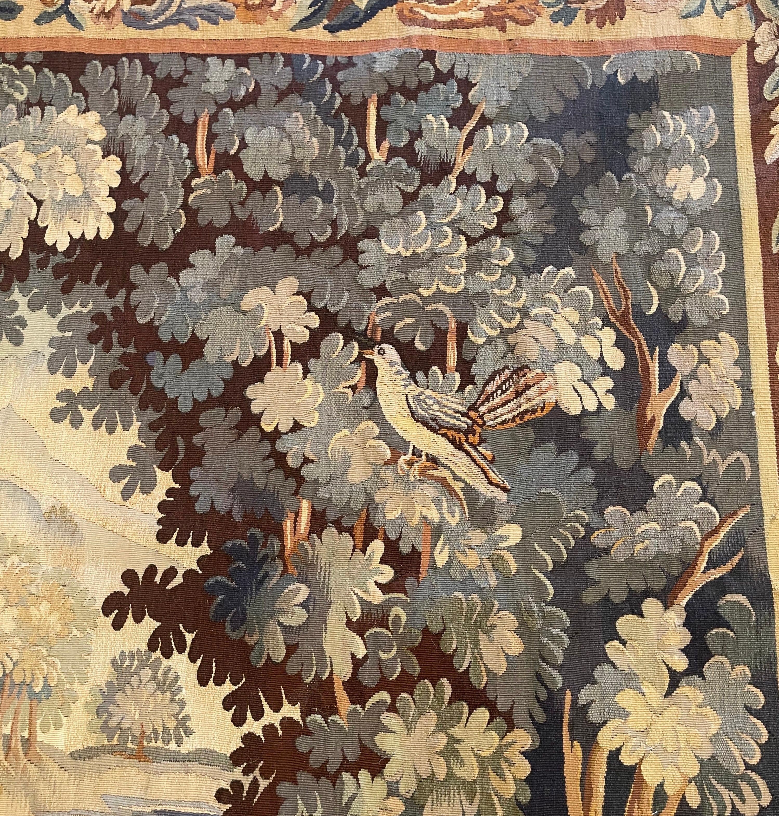 19th Century French Aubusson Verdure Tapestry with Foliage, Birds and Pond 5