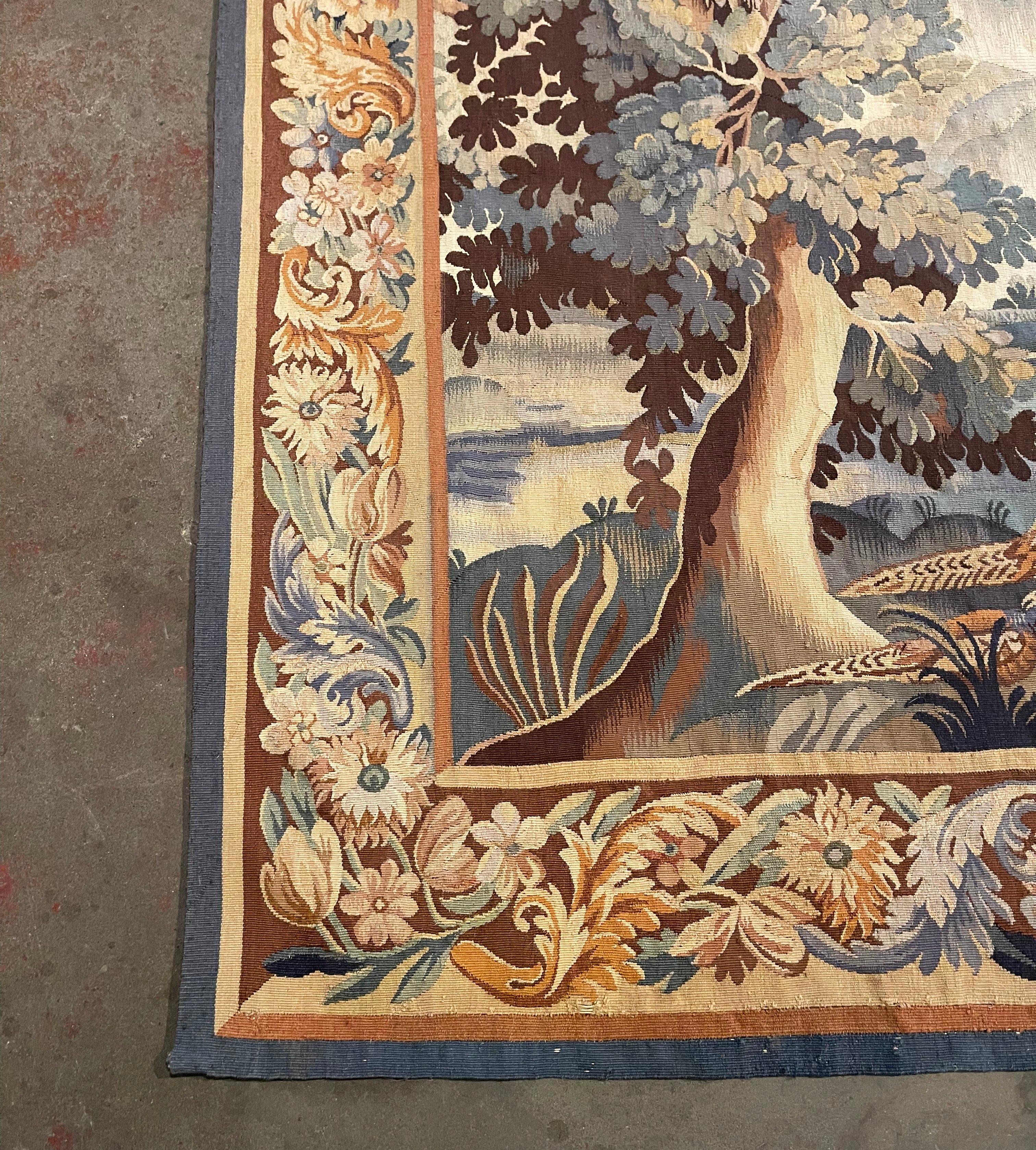 19th Century French Aubusson Verdure Tapestry with Foliage, Birds and Pond 7