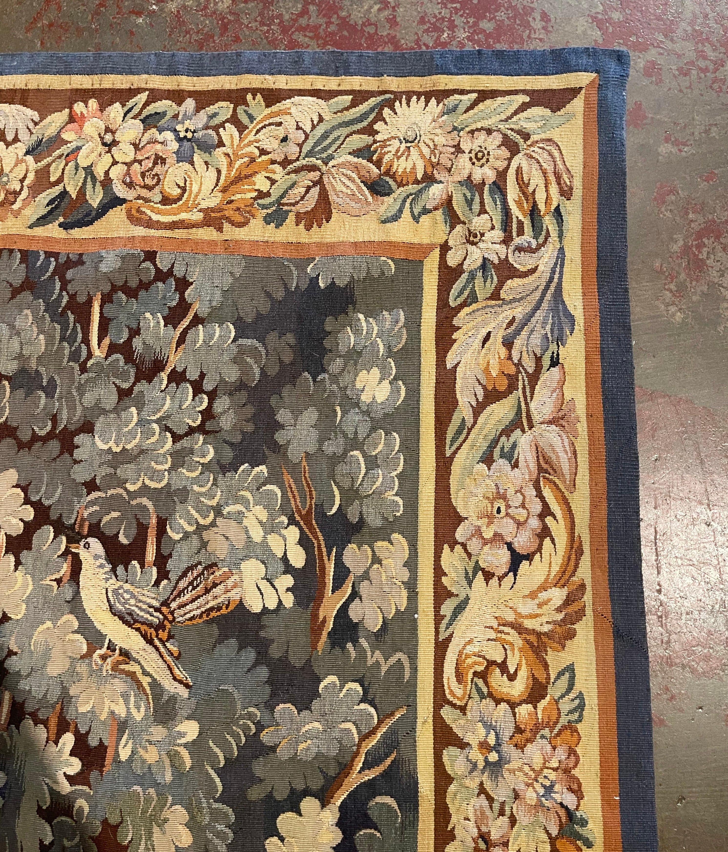 19th Century French Aubusson Verdure Tapestry with Foliage, Birds and Pond 2