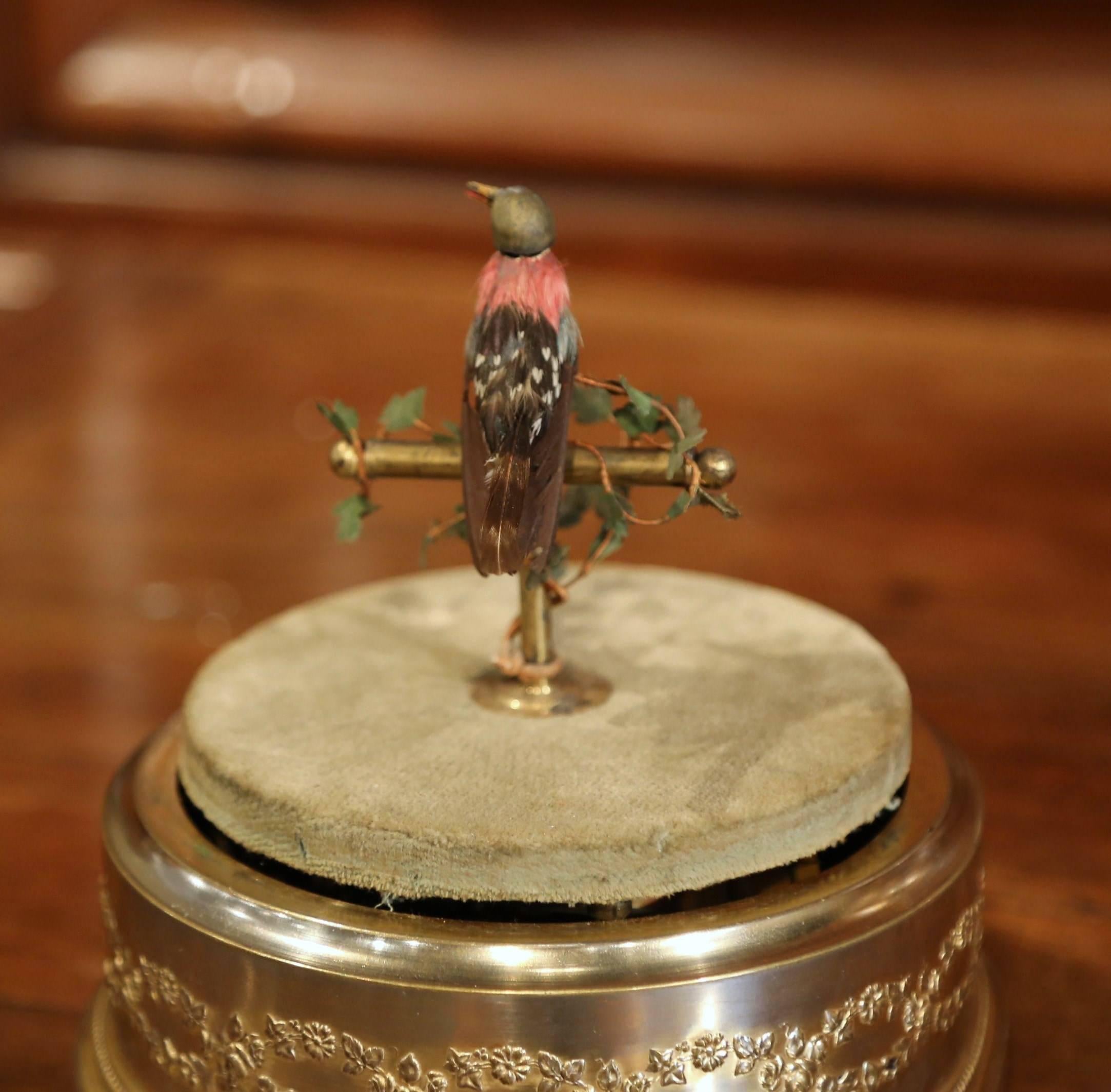 19th Century French Automaton Singing Bird in Brass Cage 6