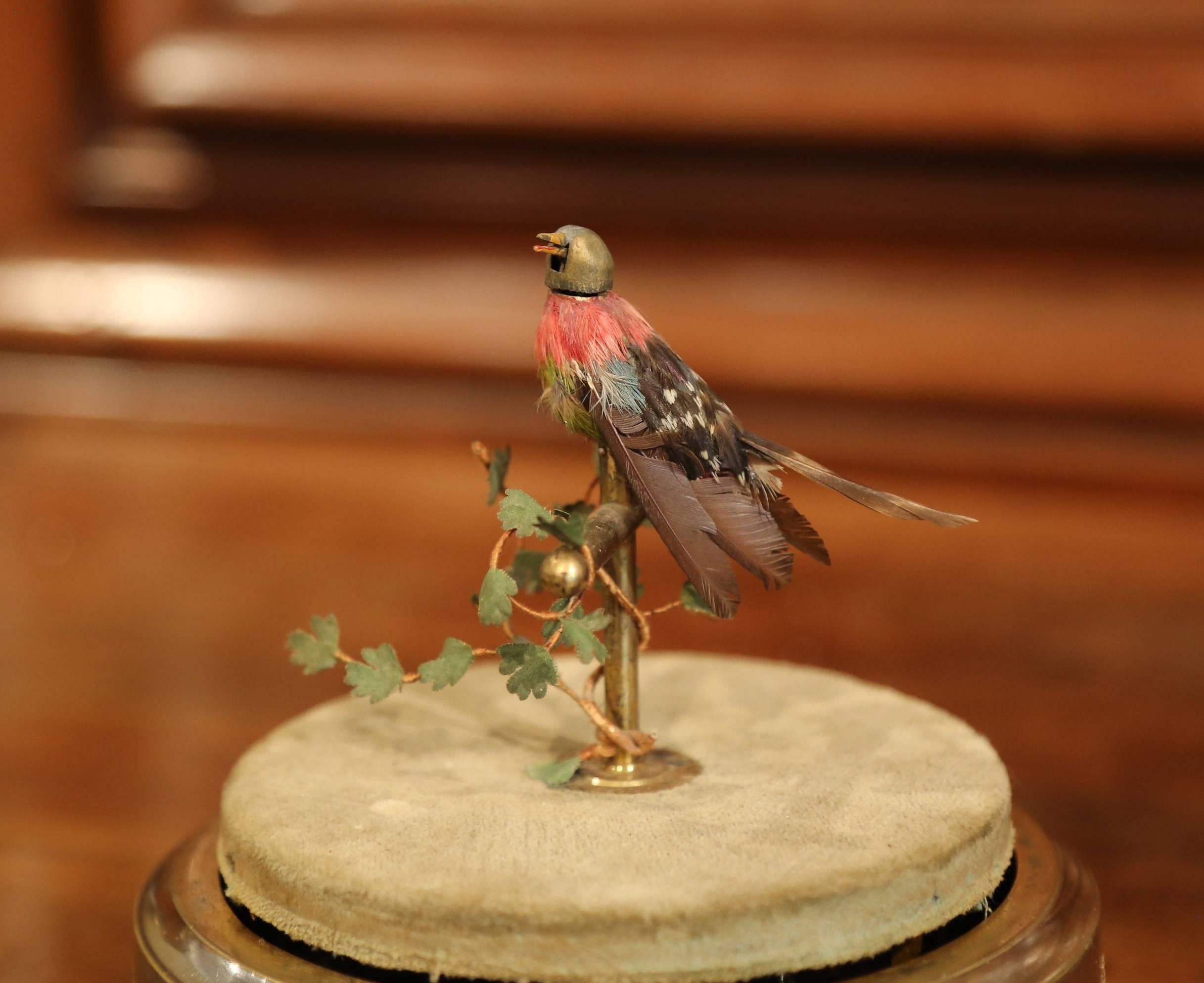 19th Century French Automaton Singing Bird in Brass Cage 1