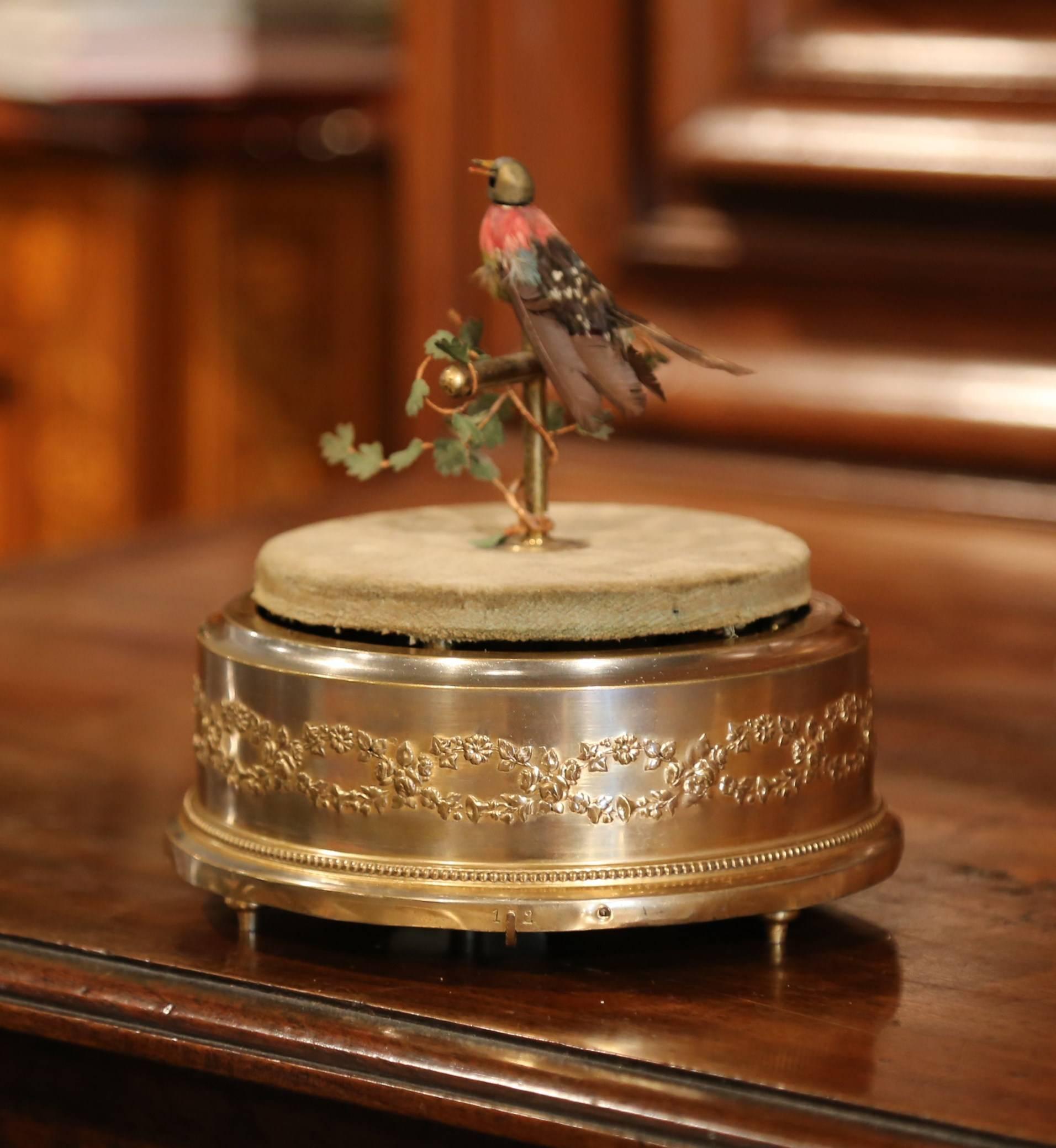 19th Century French Automaton Singing Bird in Brass Cage 4