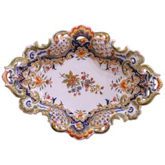 19th Century French Avallon Faience Rouen Style Pierced Centerpiece Tray