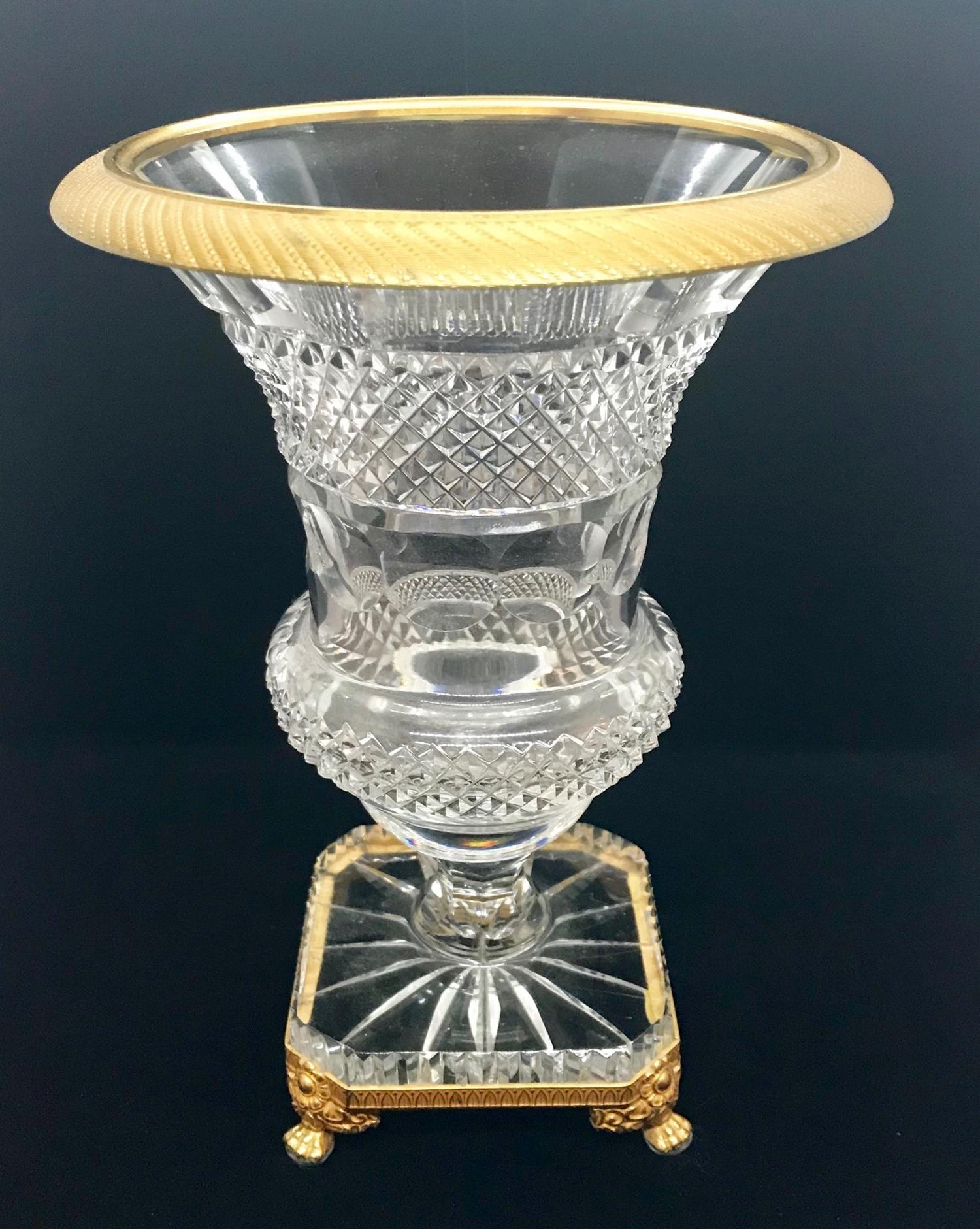 Louis XVI 19th Century French Baccarat Cut Glass Ormolu Mounted Urn