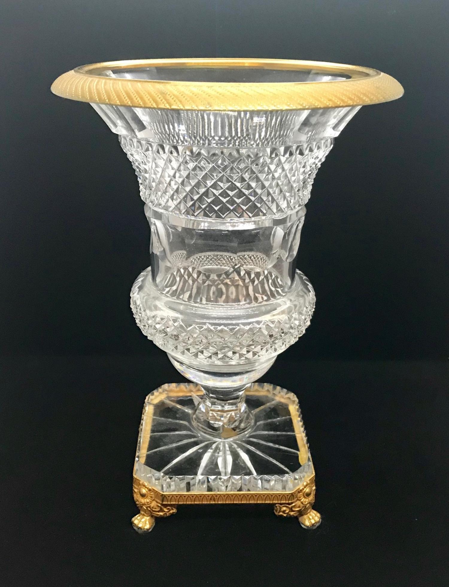 19th Century French Baccarat Cut Glass Ormolu Mounted Urn In Good Condition In Vero Beach, FL