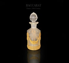 19th Century French Baccarat Engraved Crystal Mounted Bronze Perfume Bottle