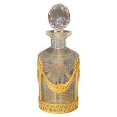 Antique 19th Century French Baccarat Engraved Crystal Mounted Bronze Perfume Bottle