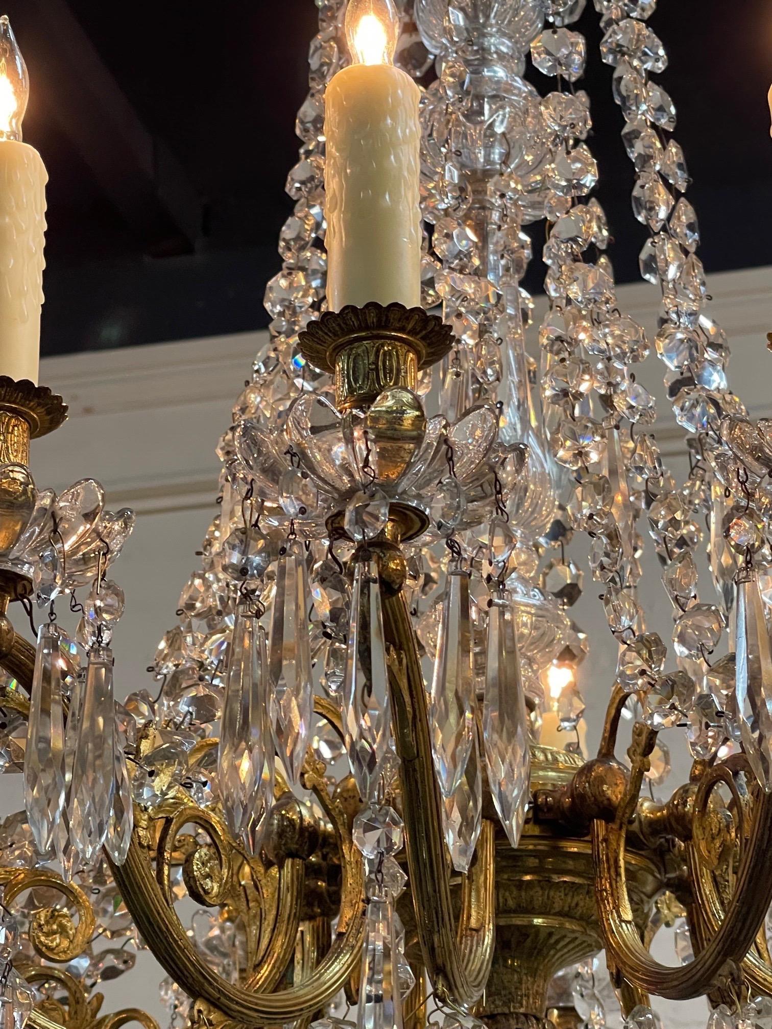 19th Century French Baccarat Gilt Bronze and Crystal 12 Light Chandelier In Good Condition In Dallas, TX