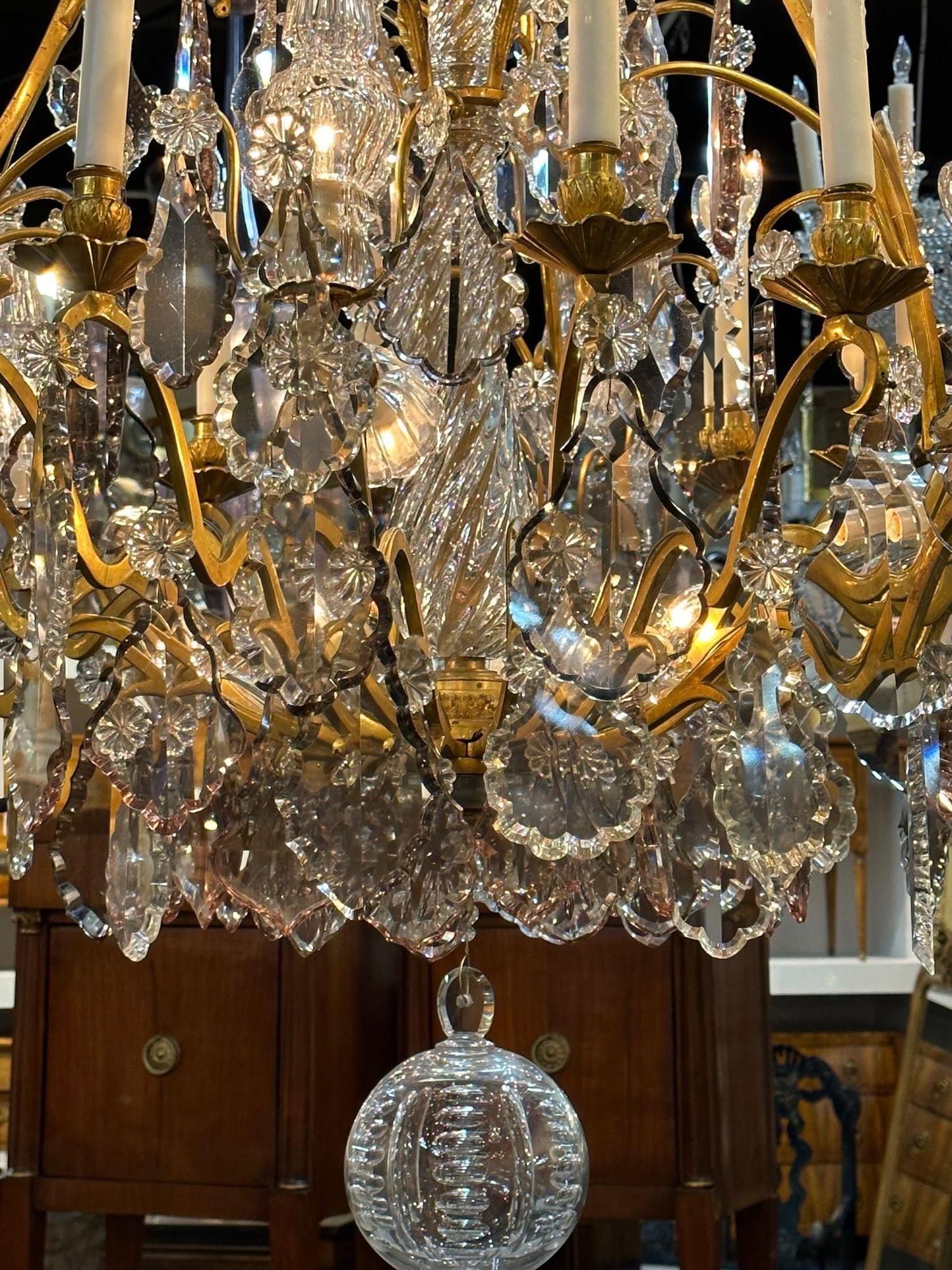 19th Century French Baccarat Gilt Bronze Chandelier For Sale 2