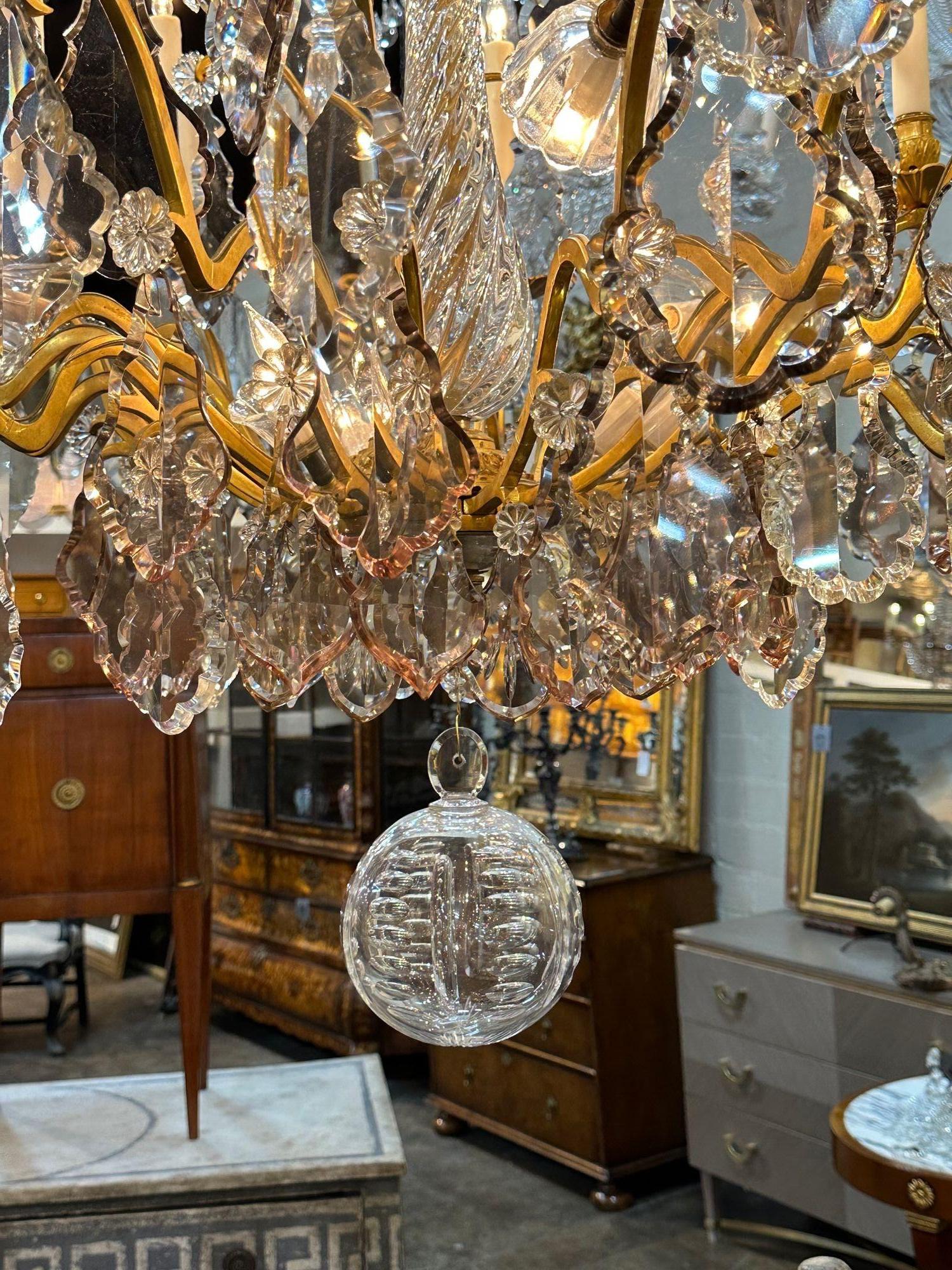 19th Century French Baccarat Gilt Bronze Chandelier For Sale 4