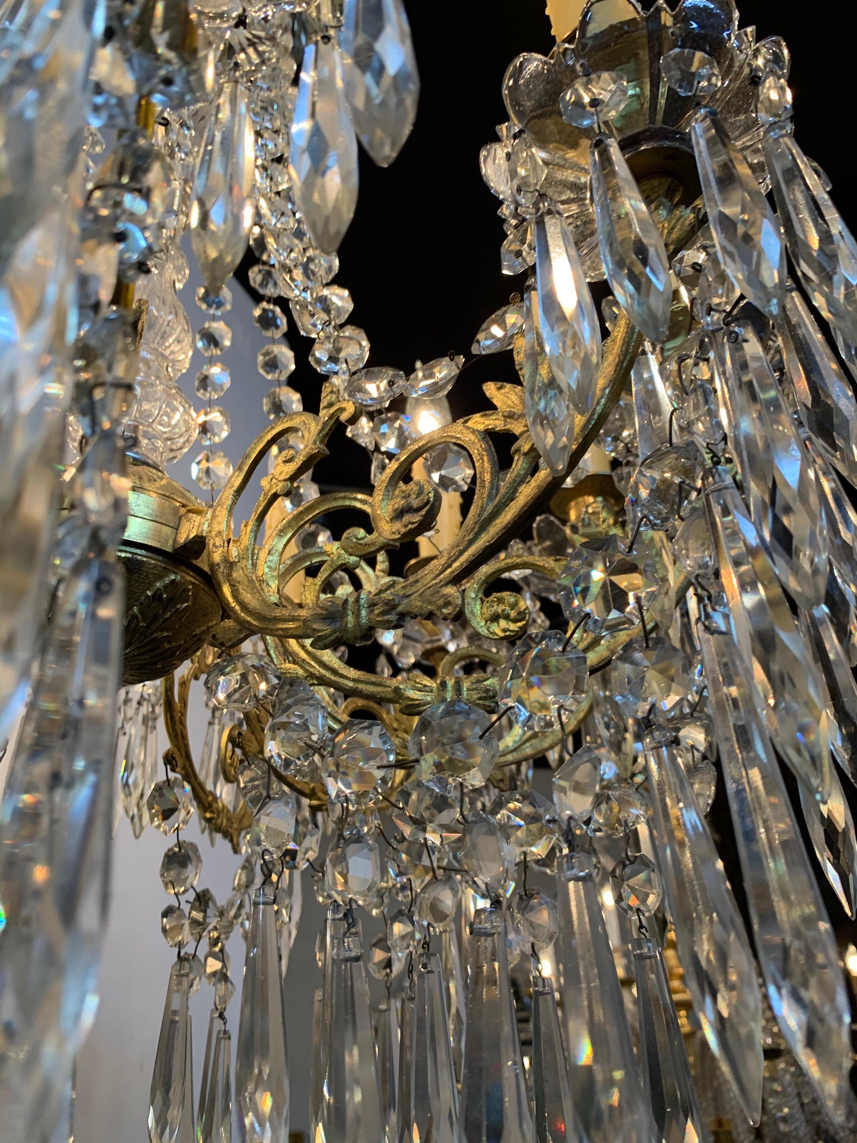 19th Century French Baccarat Gilt Bronze Crystal Chandelier In Good Condition In Dallas, TX