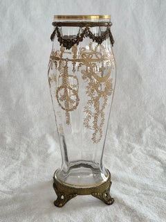19th Century French Baccarat Gilt Bronze - Mounted Faceted Crystal Vase